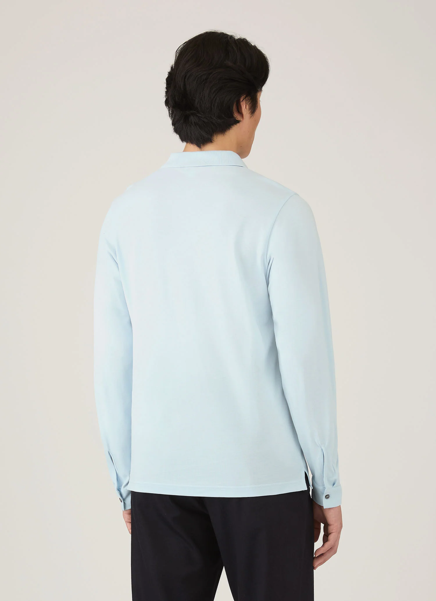 Men's Long Sleeve Piqué Polo Shirt in Frost Blue - Image 5