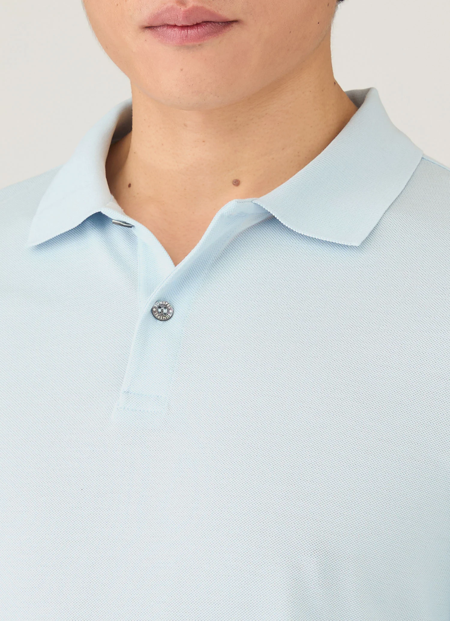 Men's Long Sleeve Piqué Polo Shirt in Frost Blue - Image 6
