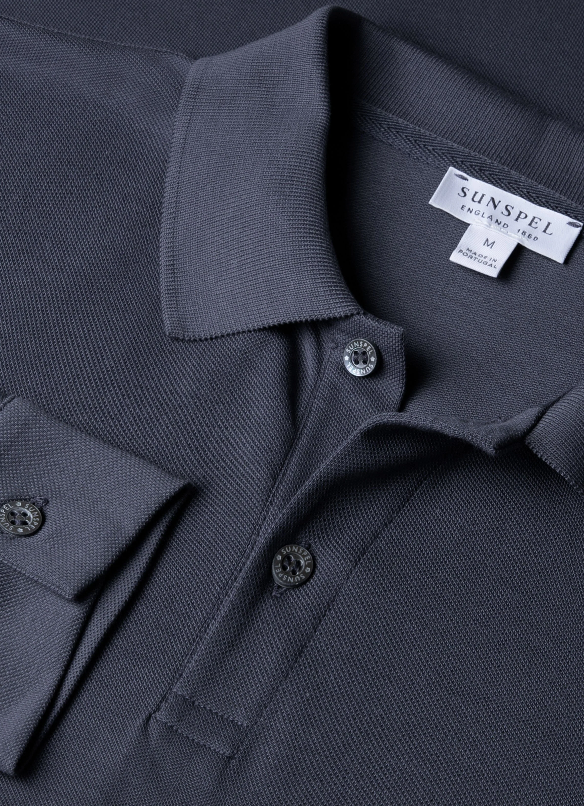 Men's Long Sleeve Piqué Polo Shirt in Navy - Image 4