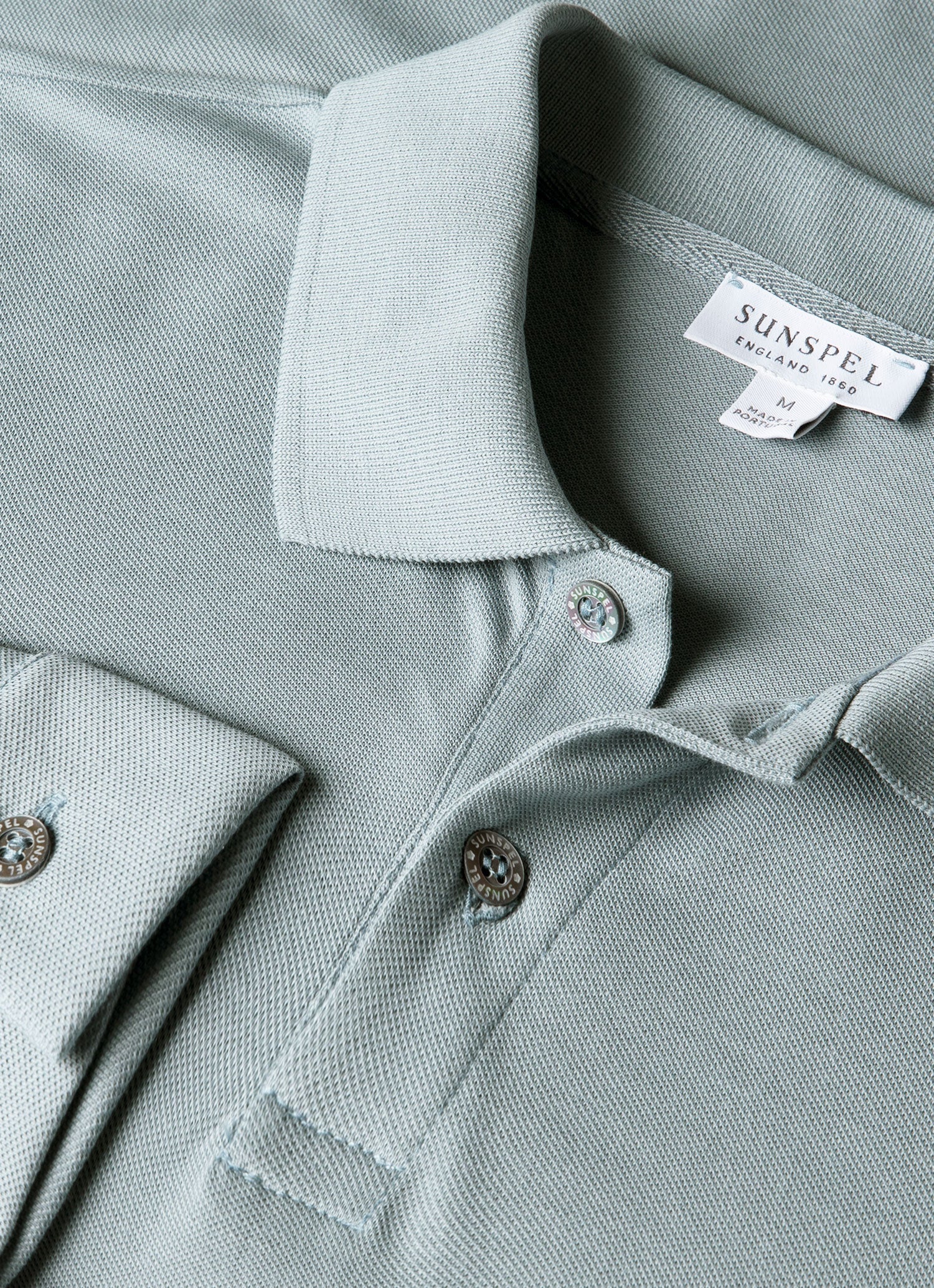 Men's Long Sleeve Piqué Polo Shirt in Stone Blue - Image 4