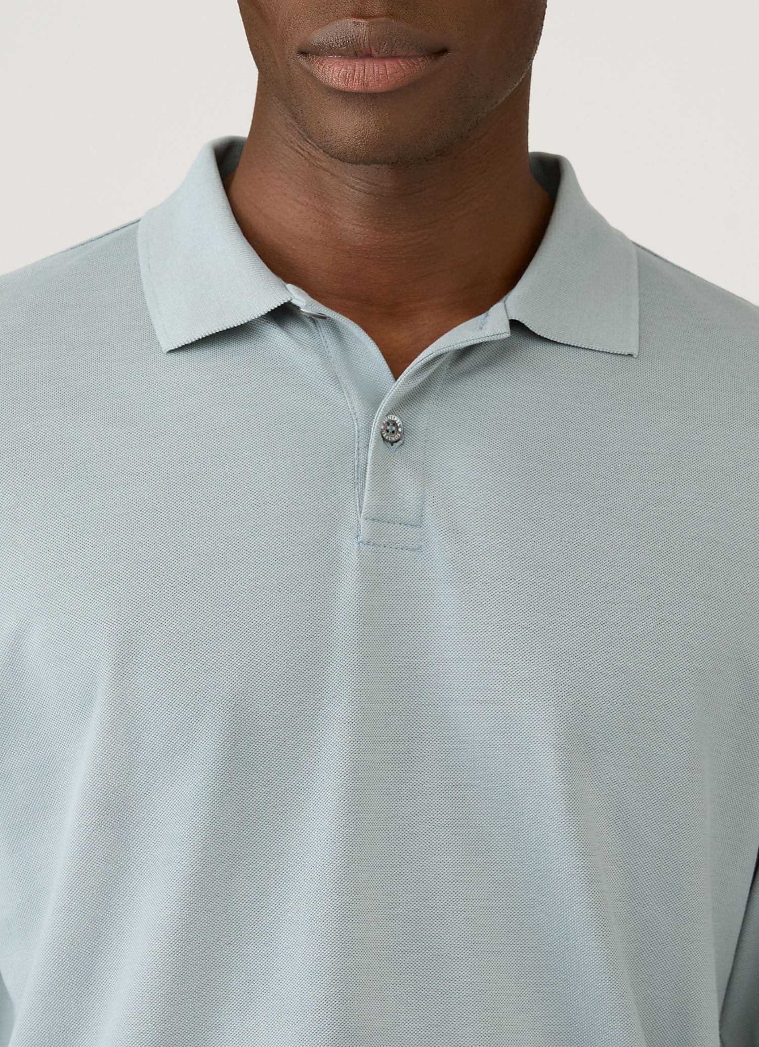 Men's Long Sleeve Piqué Polo Shirt in Stone Blue - Image 6