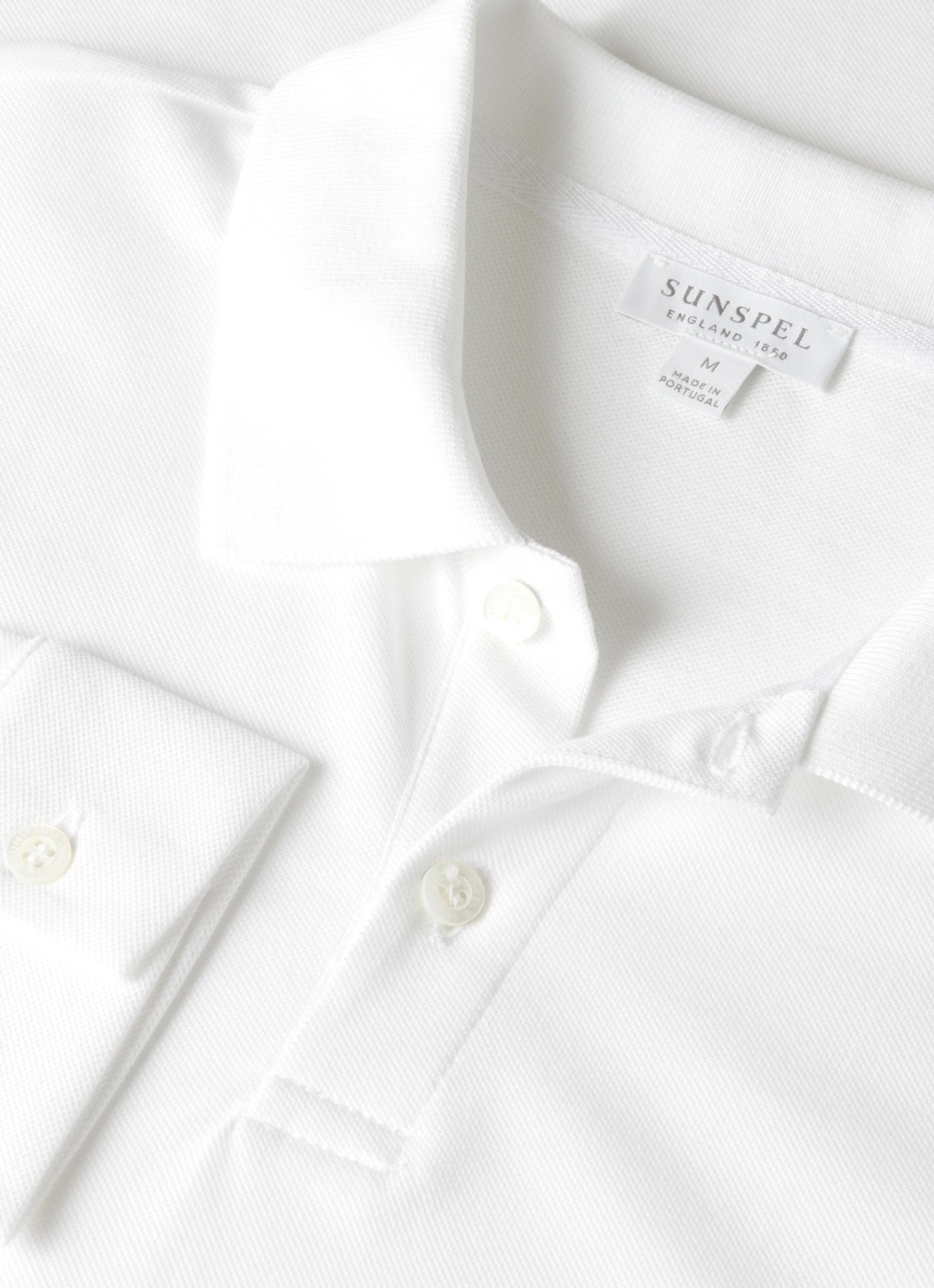 Men's Long Sleeve Piqué Polo Shirt in White - Image 4