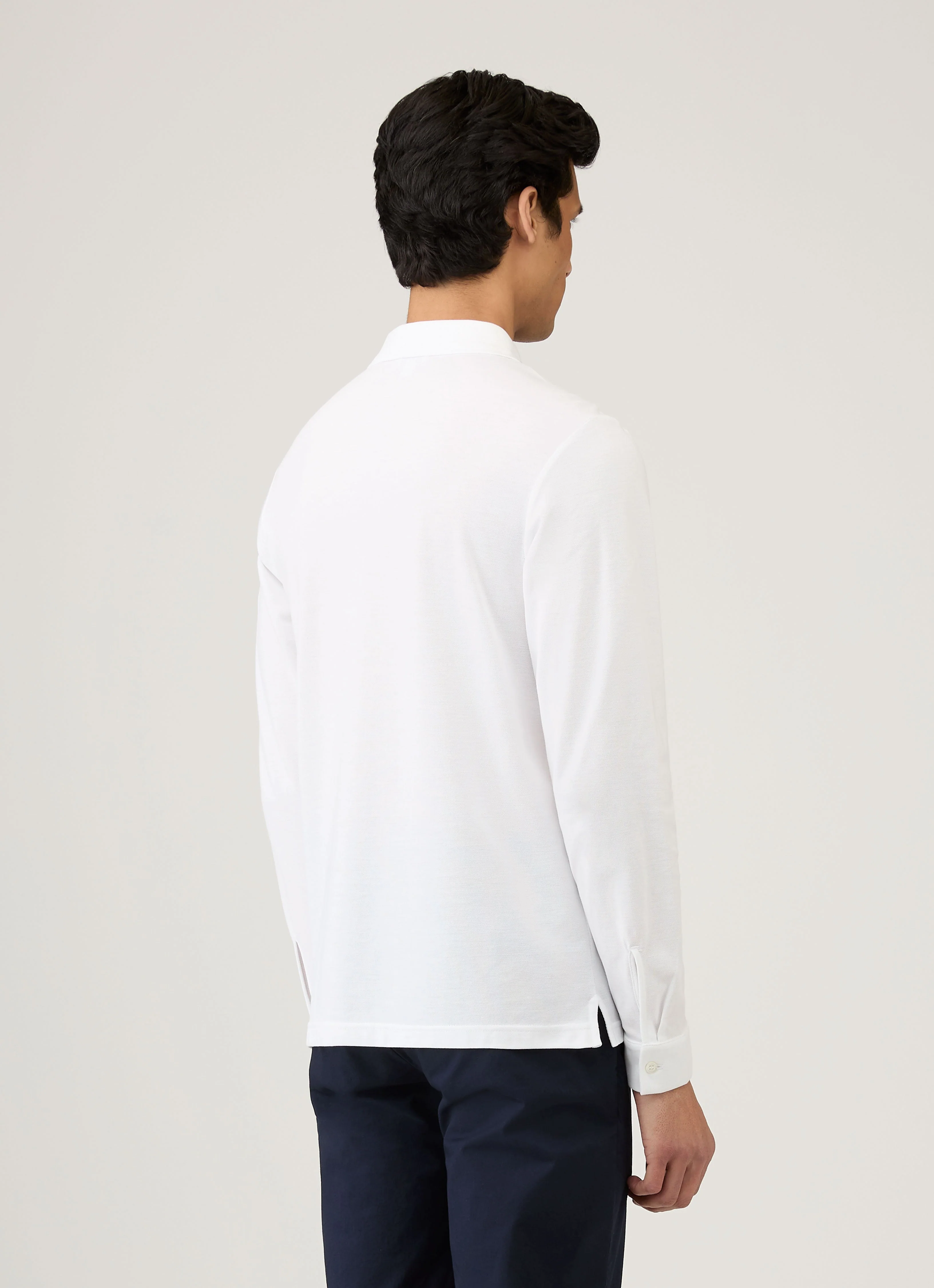 Men's Long Sleeve Piqué Polo Shirt in White - Image 5