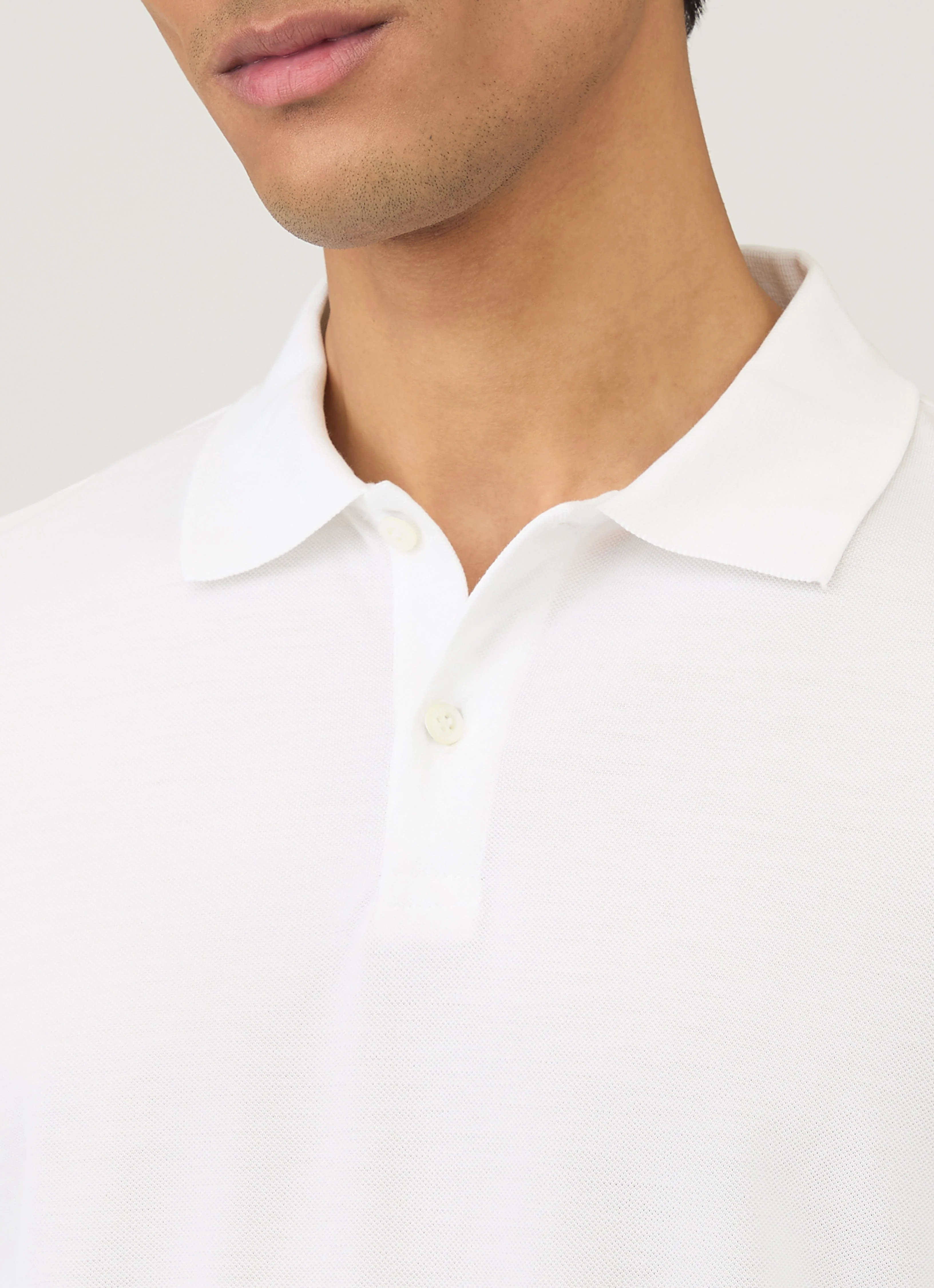 Men's Long Sleeve Piqué Polo Shirt in White - Image 6