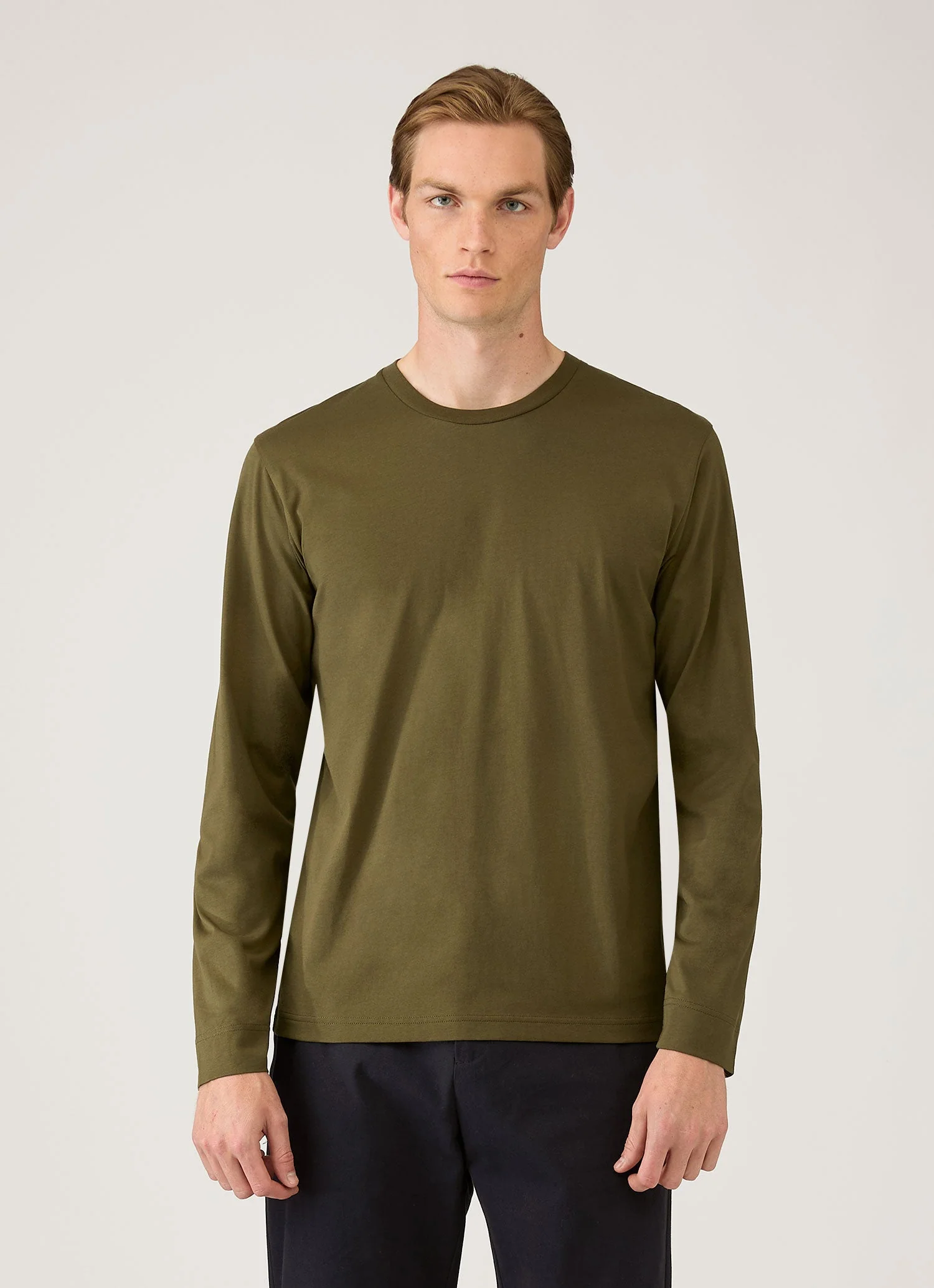 Men's Long Sleeve Riviera Midweight T‑shirt in Deep Olive - Image 2