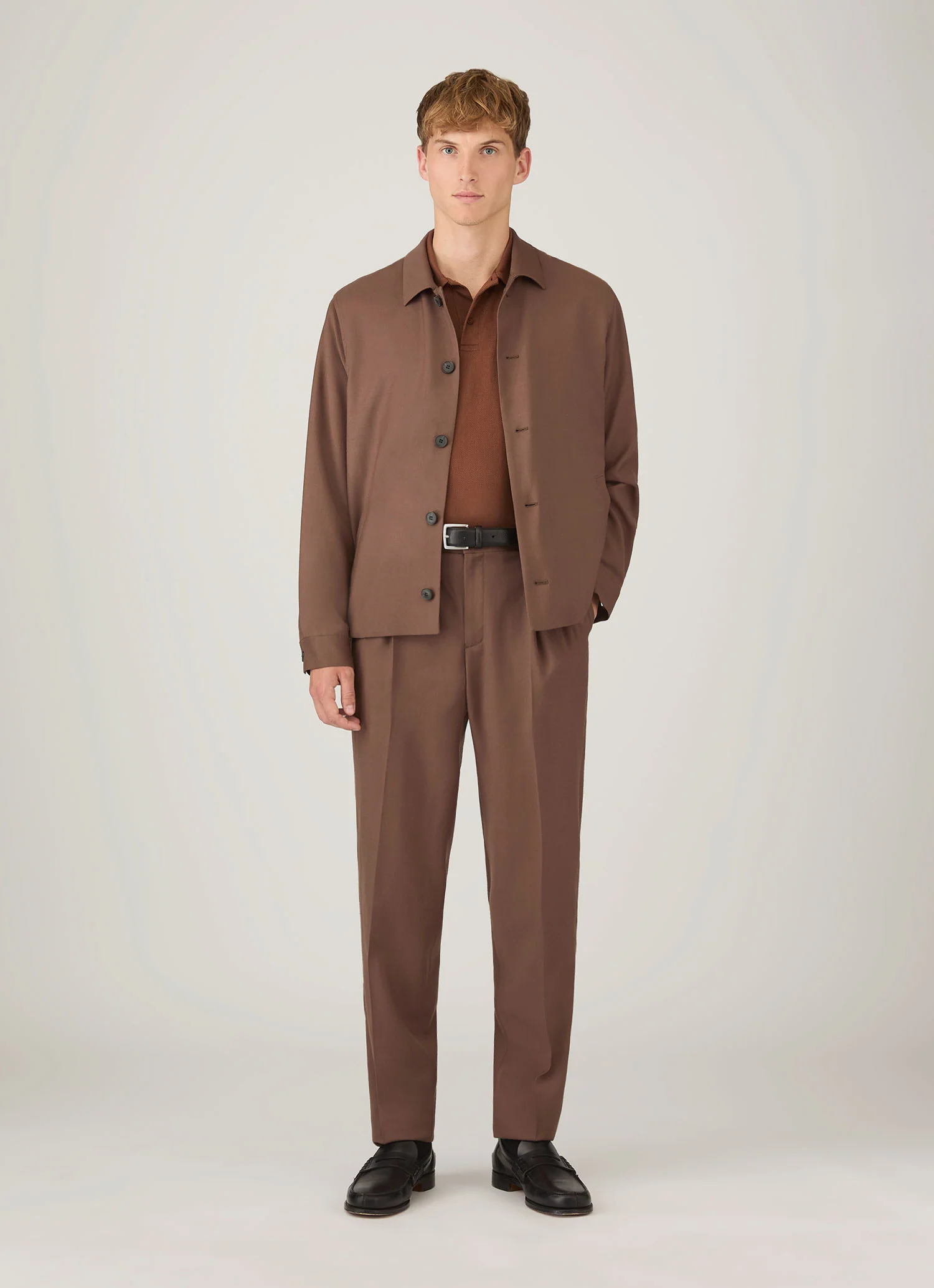 Men's Long Sleeve Riviera Polo Shirt in Conker Brown - Image 3