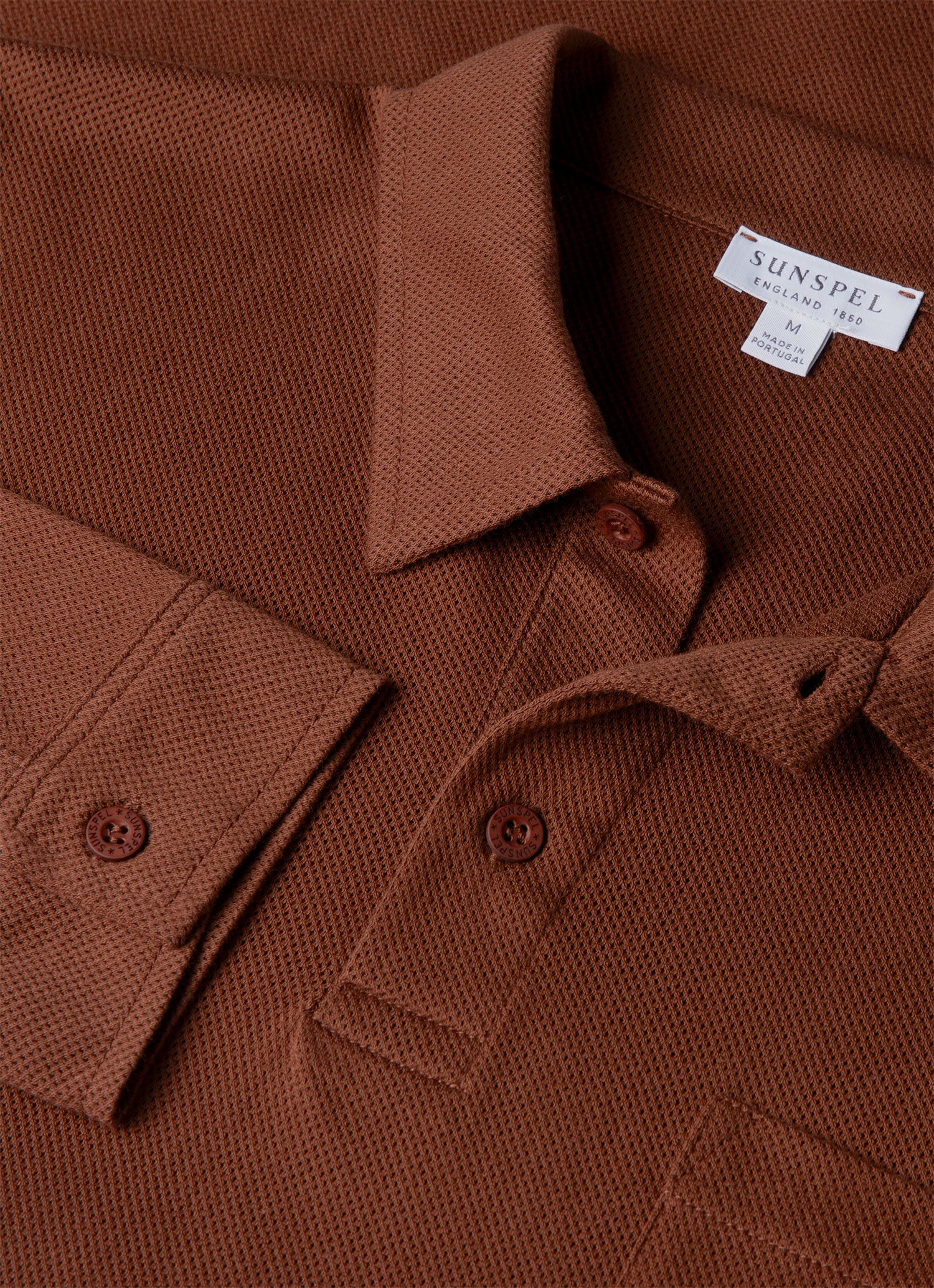 Men's Long Sleeve Riviera Polo Shirt in Conker Brown - Image 4