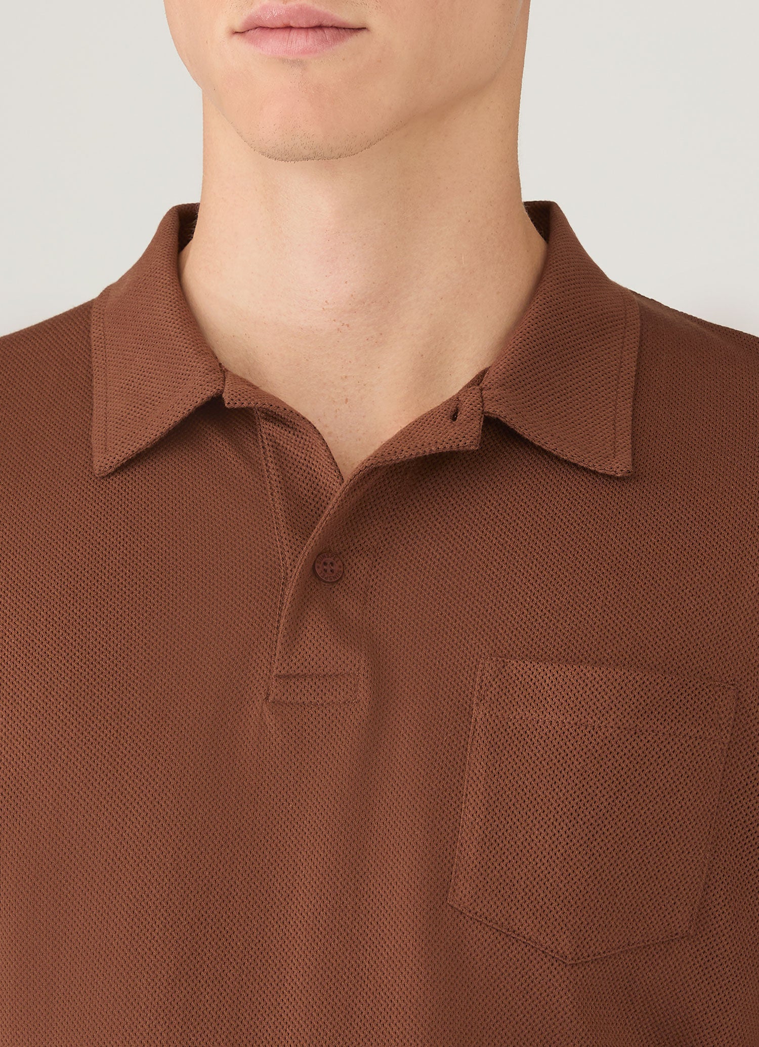 Men's Long Sleeve Riviera Polo Shirt in Conker Brown - Image 6