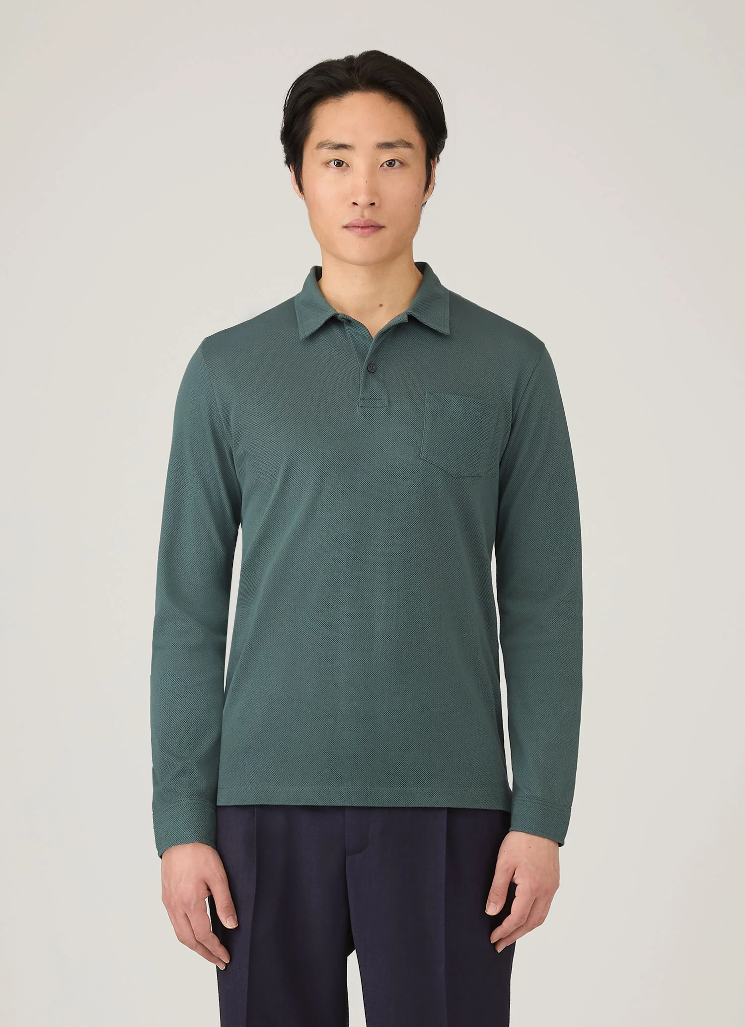 Men's Long Sleeve Riviera Polo Shirt in Dark Petrol - Image 2