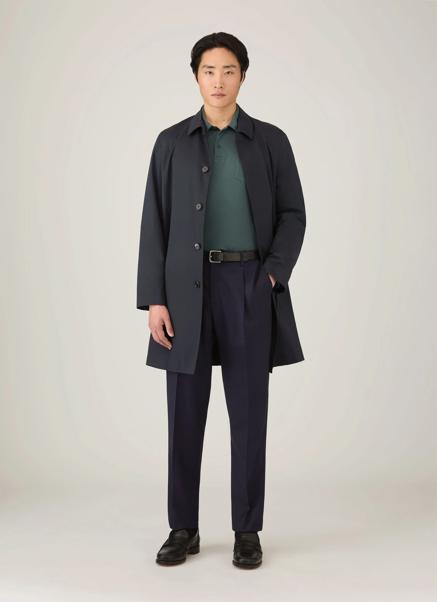 Men's Long Sleeve Riviera Polo Shirt in Dark Petrol - Image 3