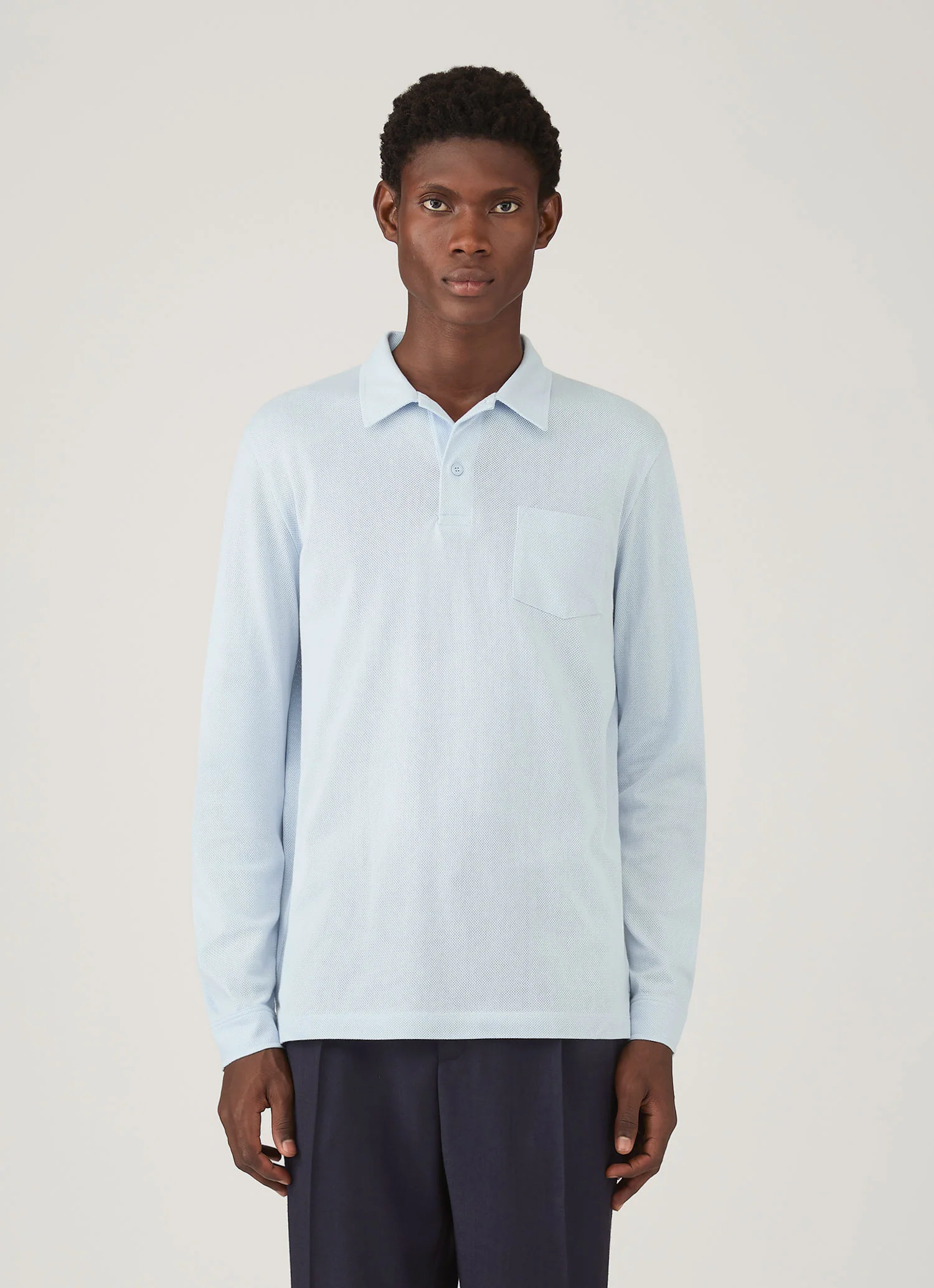 Men's Long Sleeve Riviera Polo Shirt in Frost Blue - Image 2