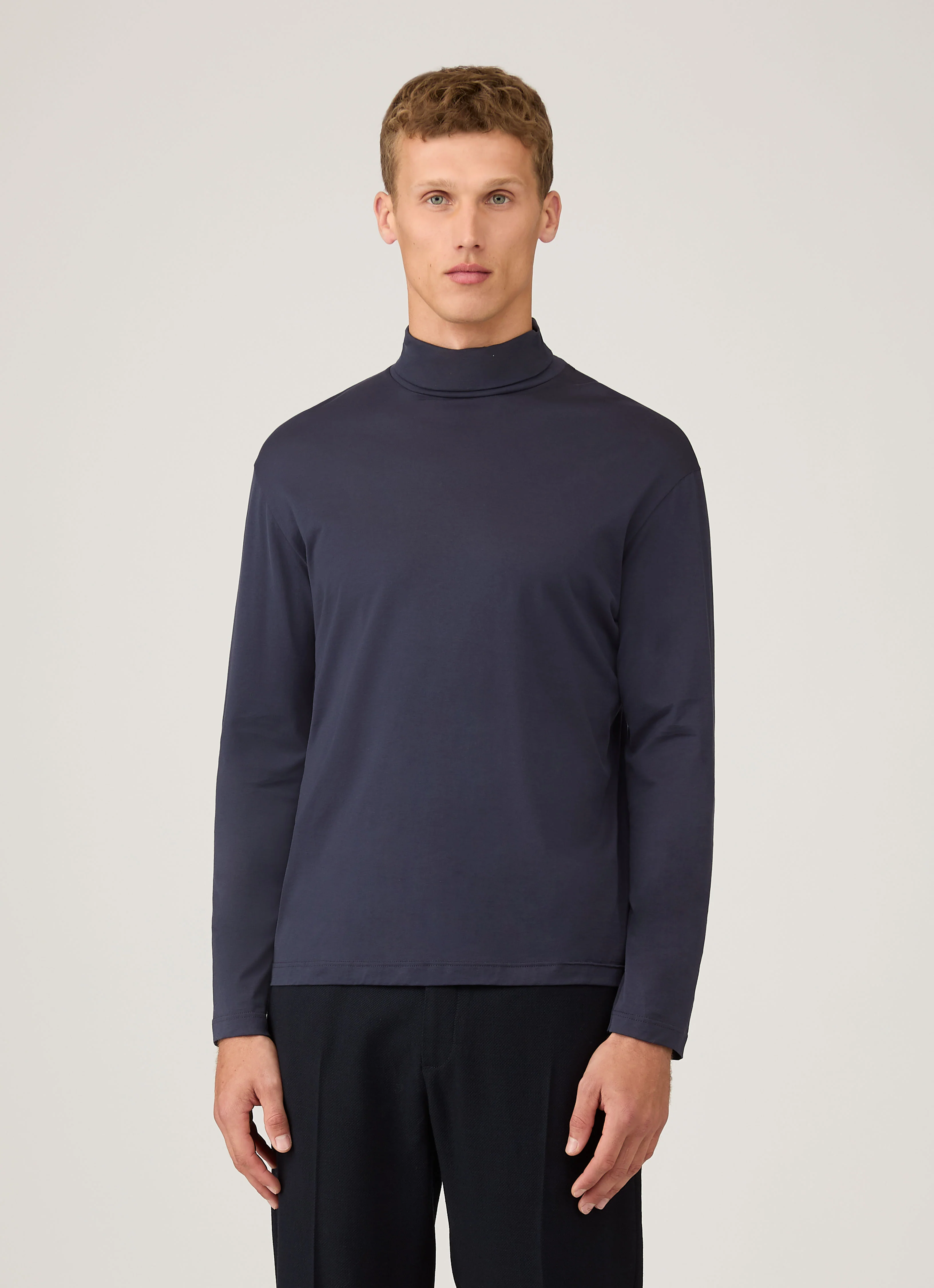Men's Long Sleeve Roll Neck in Navy - Image 2
