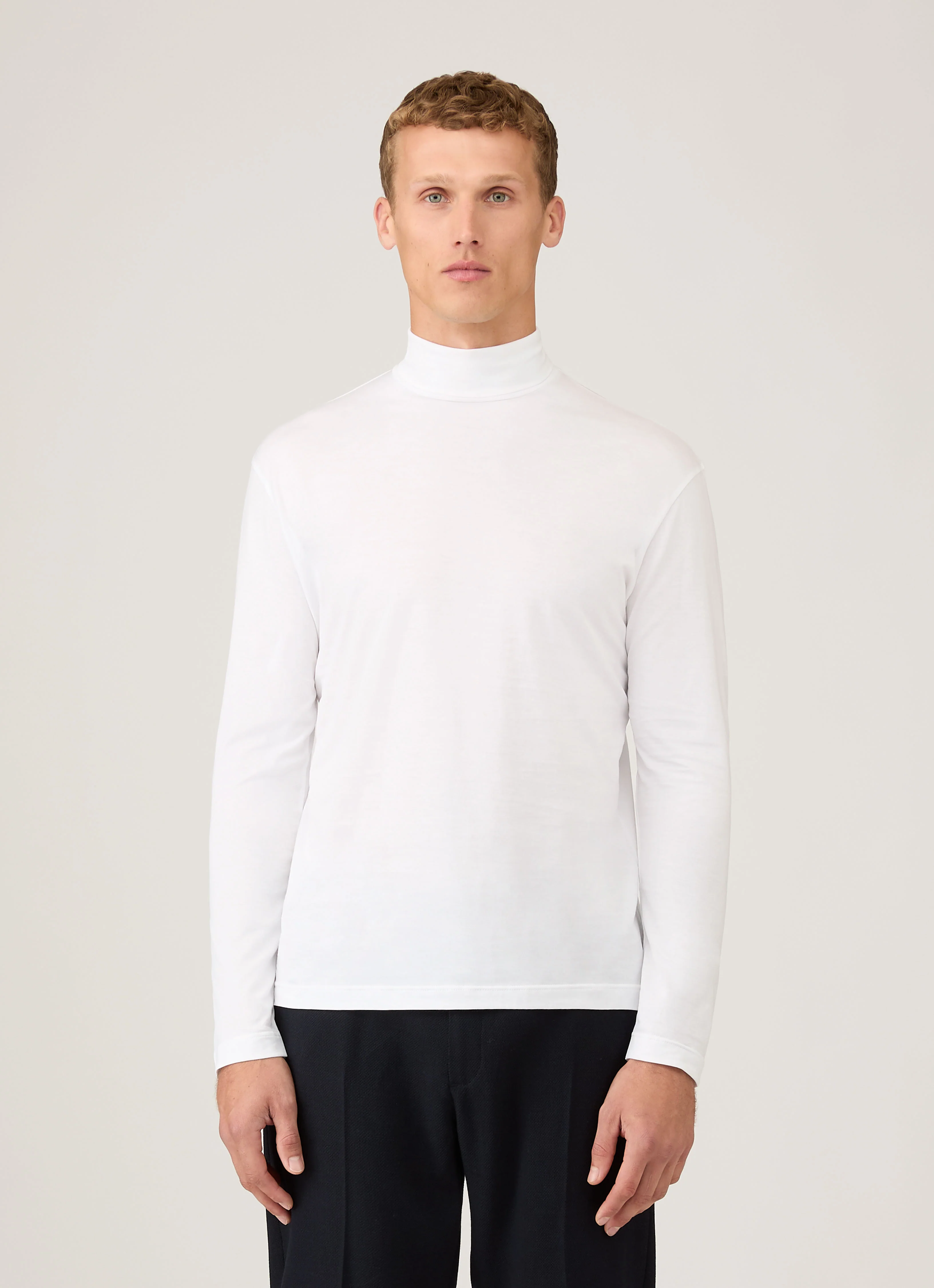 Men's Long Sleeve Roll Neck in White - Image 2