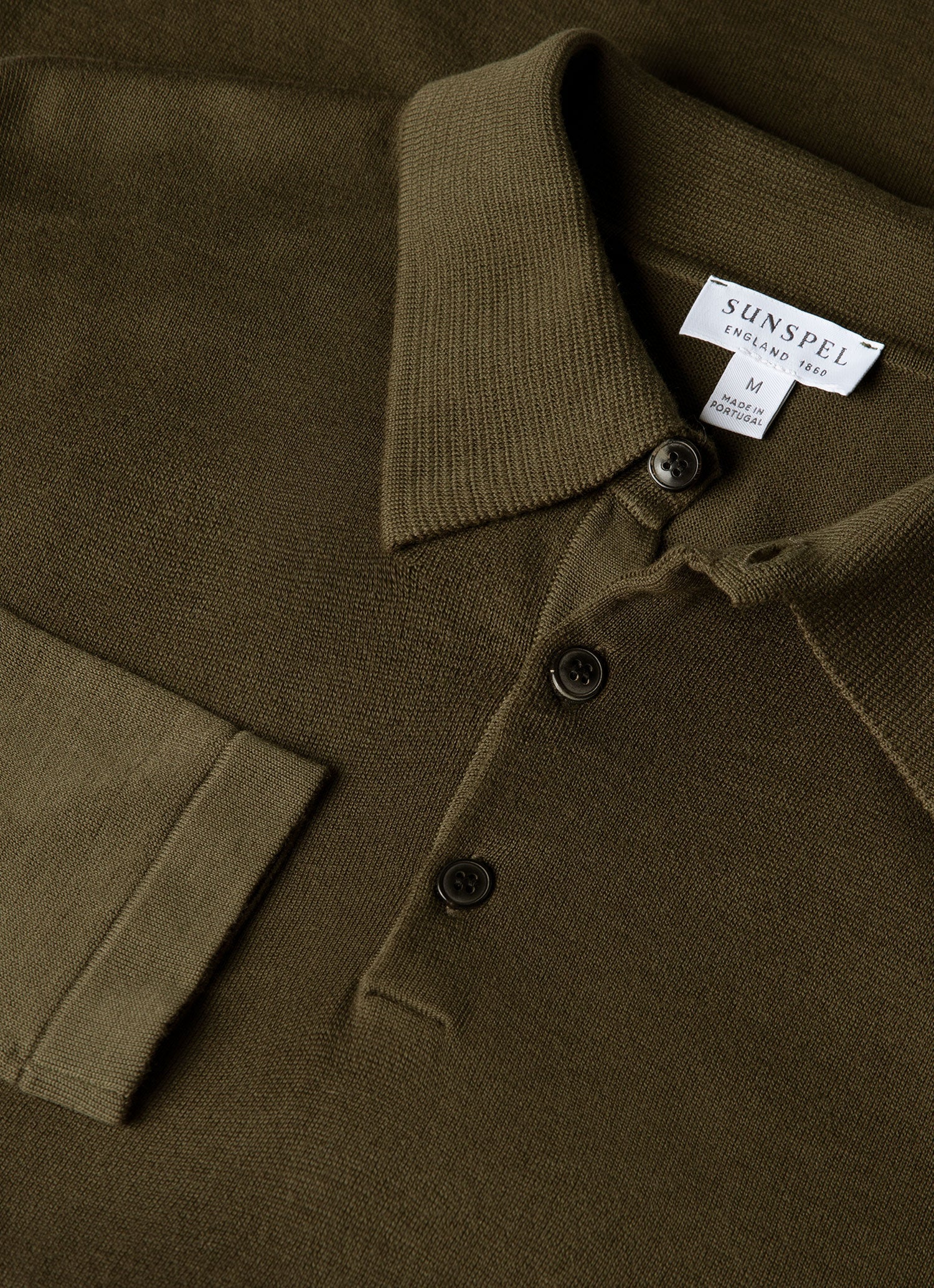 Men's Long Sleeve Sea Island Cotton Knit Polo Shirt in Deep Olive - Image 4