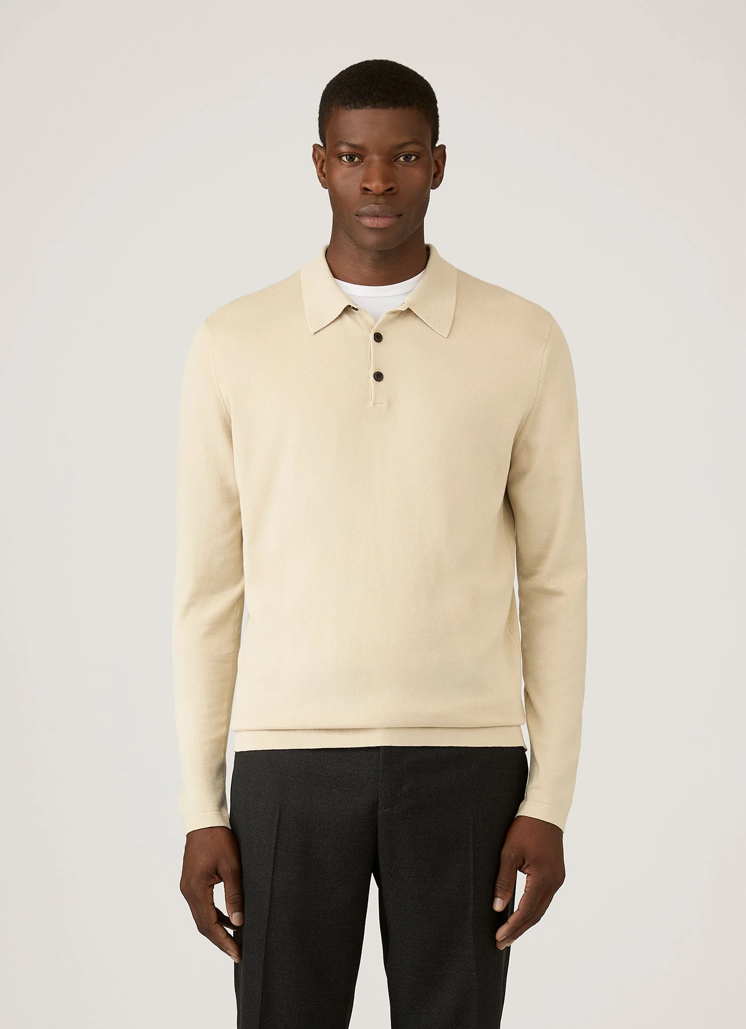 Men's Long Sleeve Sea Island Cotton Knit Polo Shirt in Hazelwood - Image 2