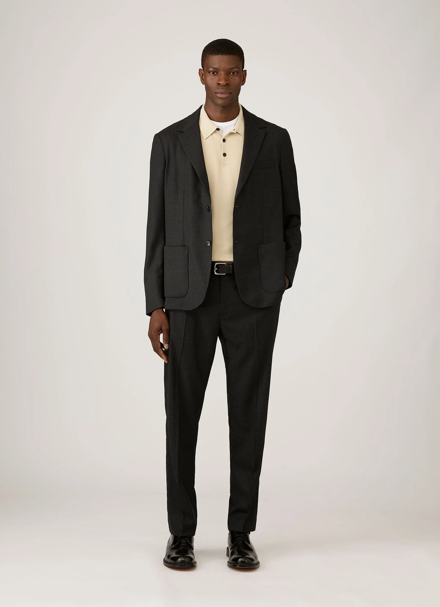 Men's Long Sleeve Sea Island Cotton Knit Polo Shirt in Hazelwood - Image 3