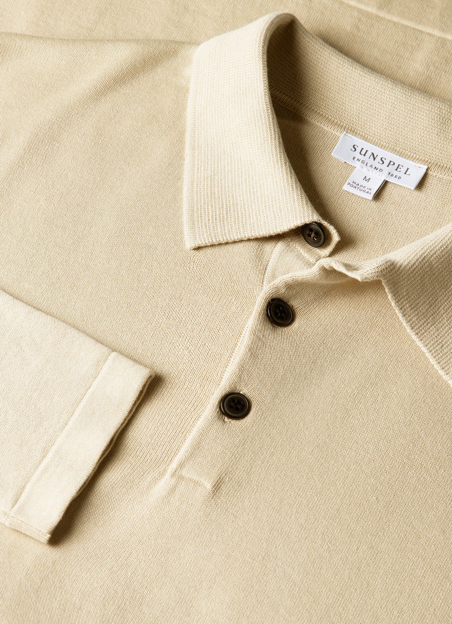 Men's Long Sleeve Sea Island Cotton Knit Polo Shirt in Hazelwood - Image 4