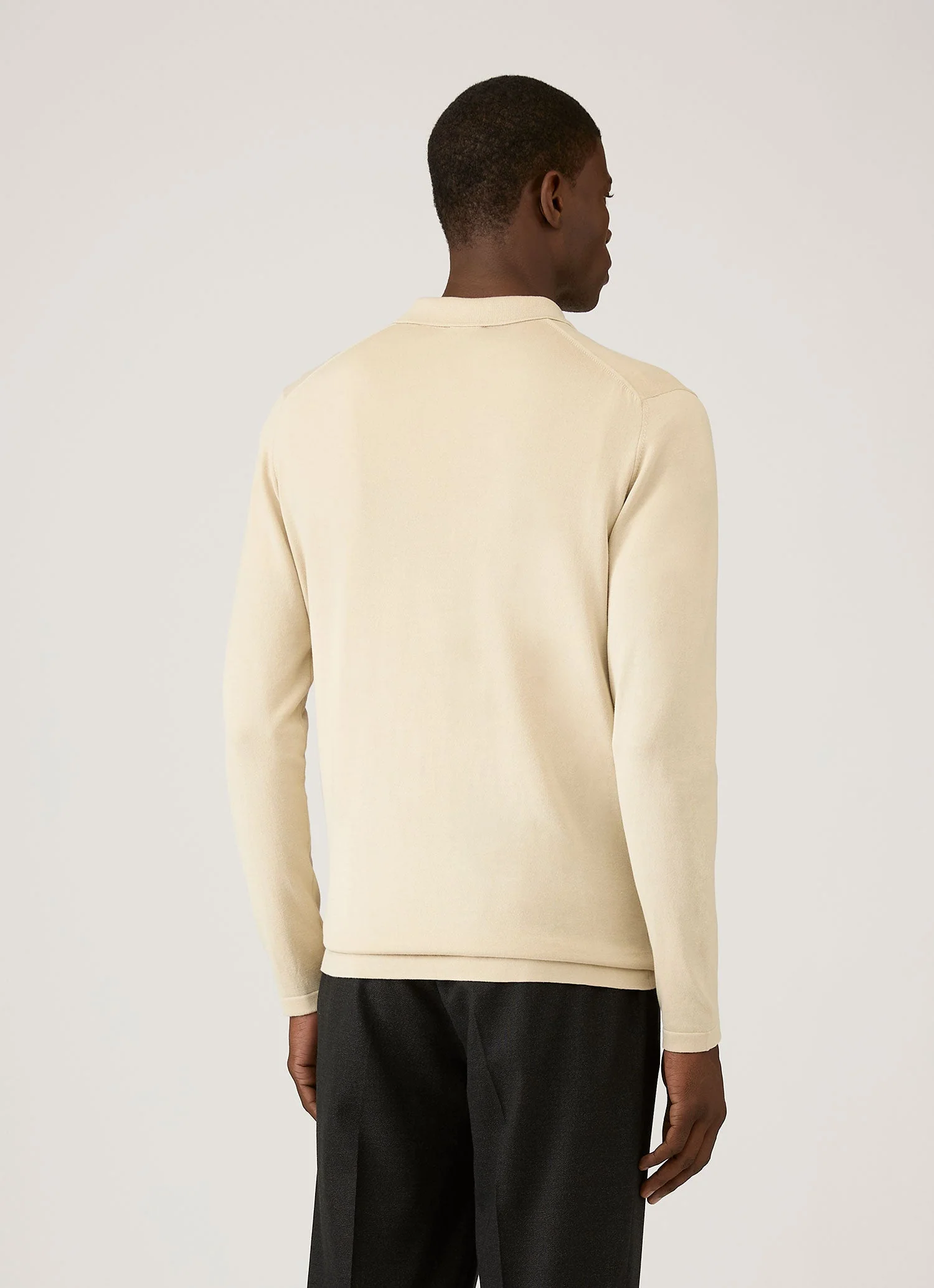 Men's Long Sleeve Sea Island Cotton Knit Polo Shirt in Hazelwood - Image 5