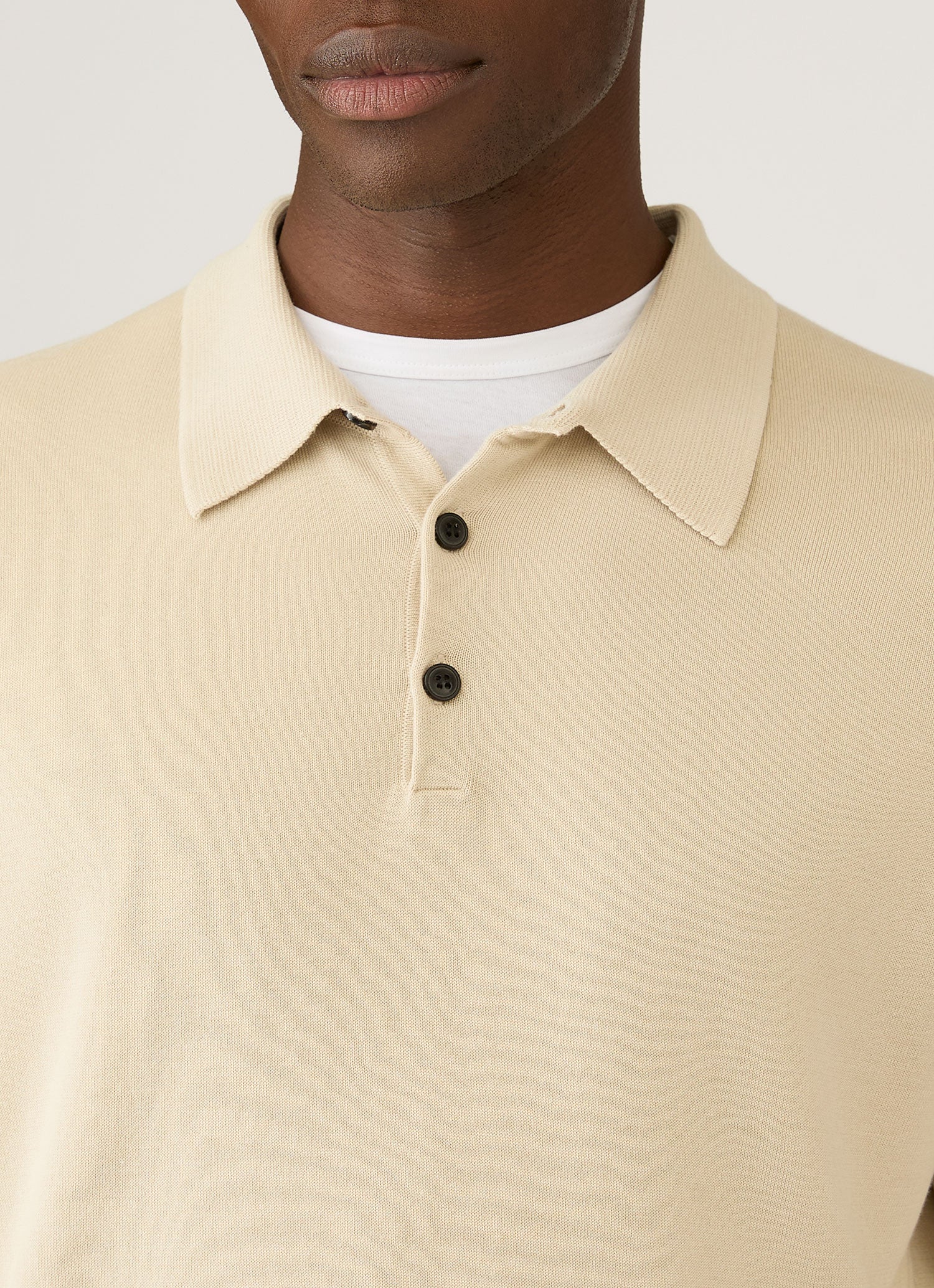 Men's Long Sleeve Sea Island Cotton Knit Polo Shirt in Hazelwood - Image 6