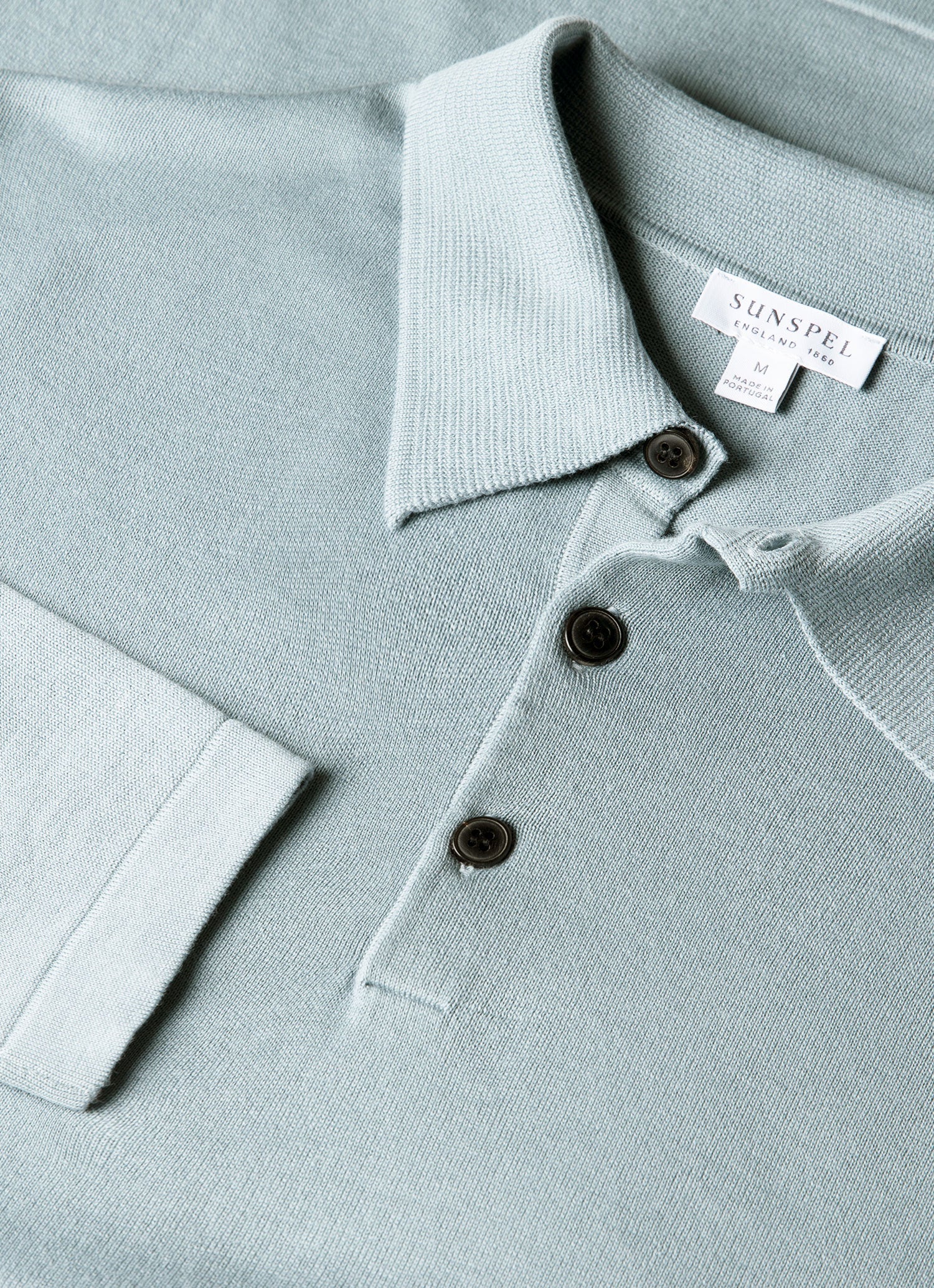 Men's Long Sleeve Sea Island Cotton Knit Polo Shirt in Stone Blue - Image 4