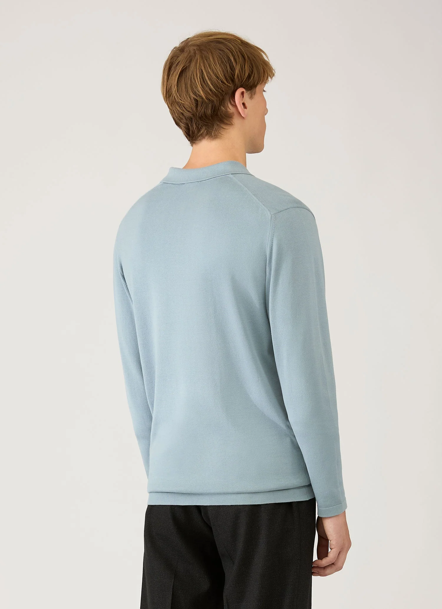 Men's Long Sleeve Sea Island Cotton Knit Polo Shirt in Stone Blue - Image 5