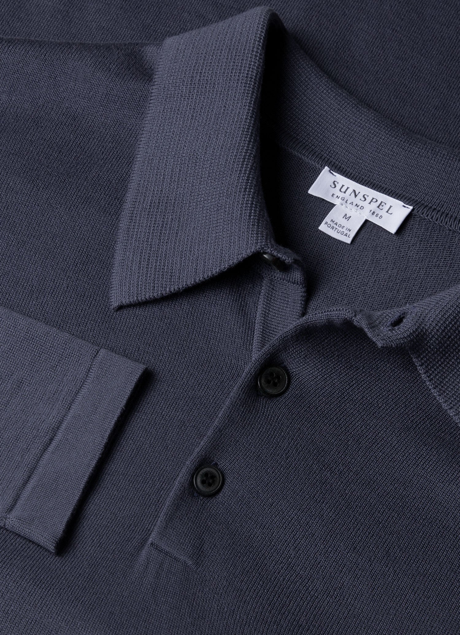 Men's Long Sleeve Sea Island Cotton Knit Polo Shirt in Slate Blue - Image 4