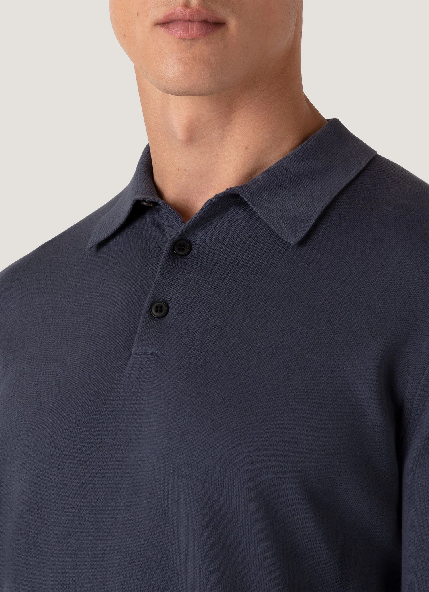 Men's Long Sleeve Sea Island Cotton Knit Polo Shirt in Slate Blue - Image 6