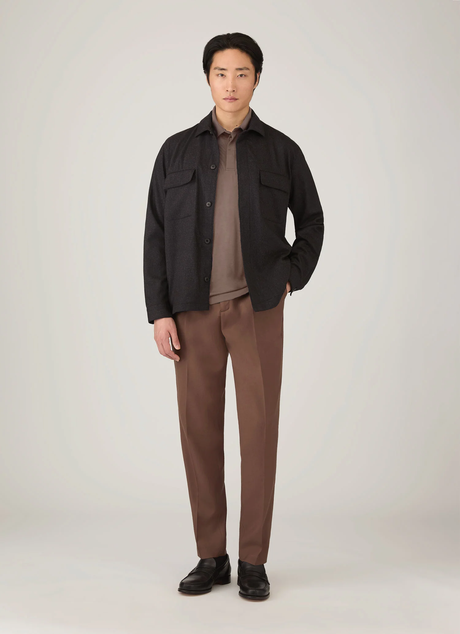 Men's Long Sleeve Ultra-Fine Merino Polo Shirt in Sandstone - Image 3