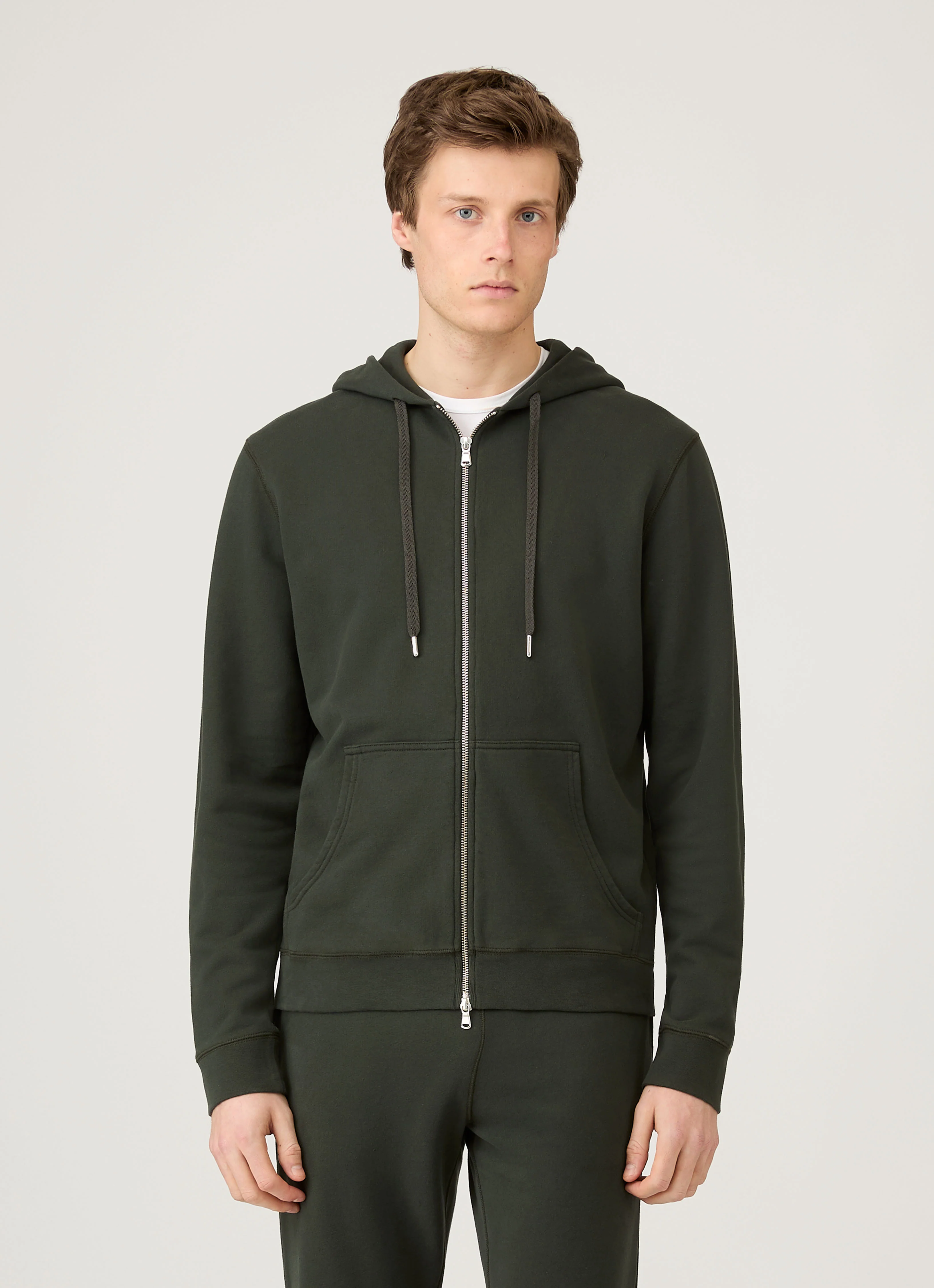 Men's Loopback Zip Hoodie in Dark Green - Image 2