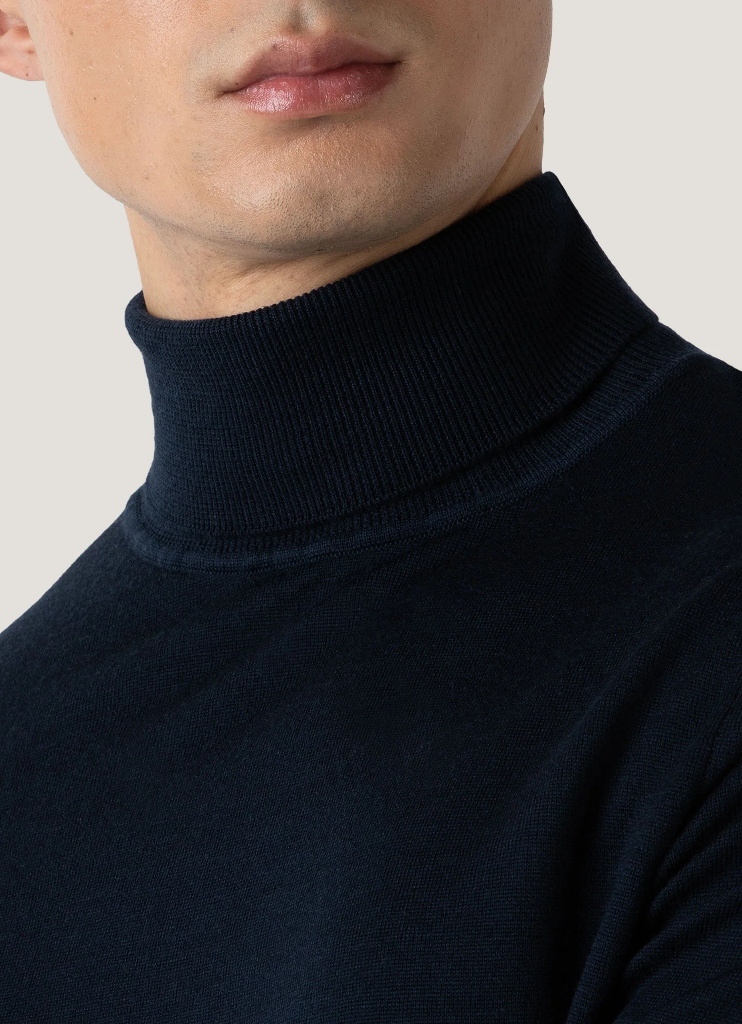 Men's Extra-Fine Merino Roll Neck in Light Navy - Image 6