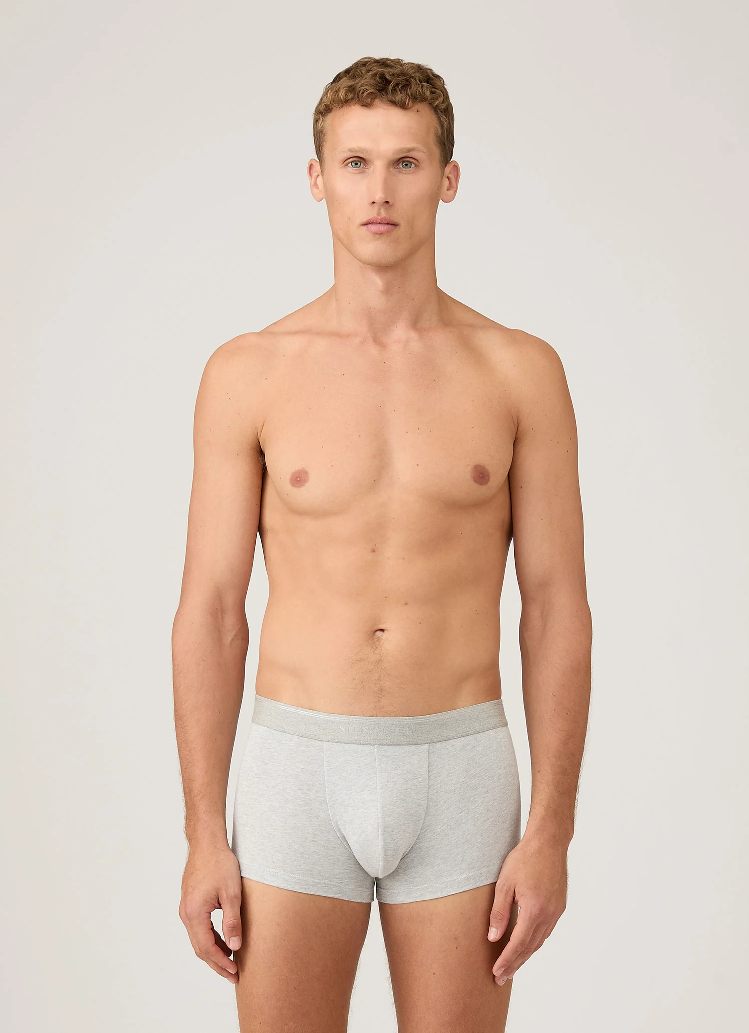Men's Stretch Cotton Trunks 3-Pack in Grey Melange - Image 2