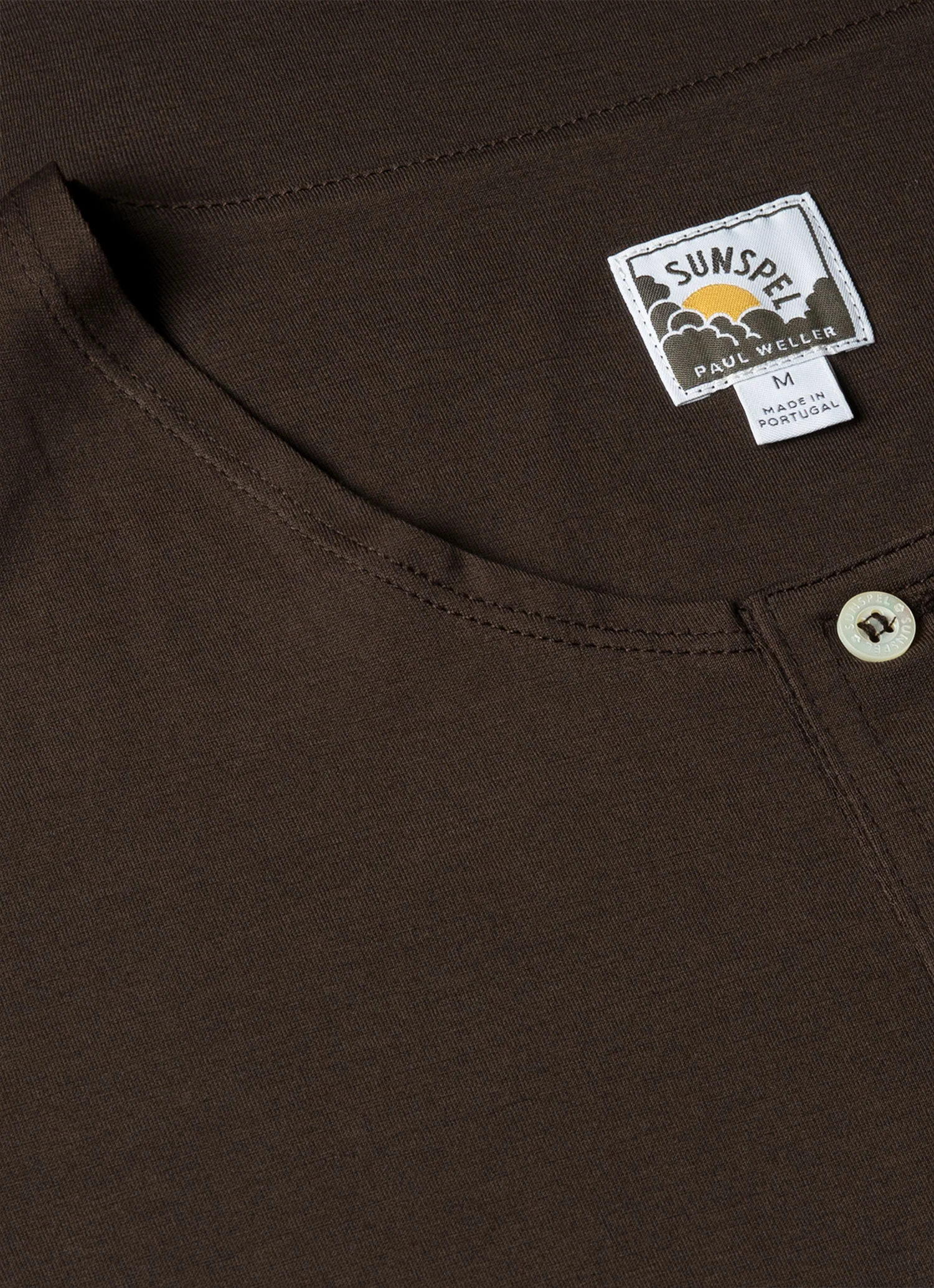 Men's Sunspel x Paul Weller Henley in Dark Brown - Image 4