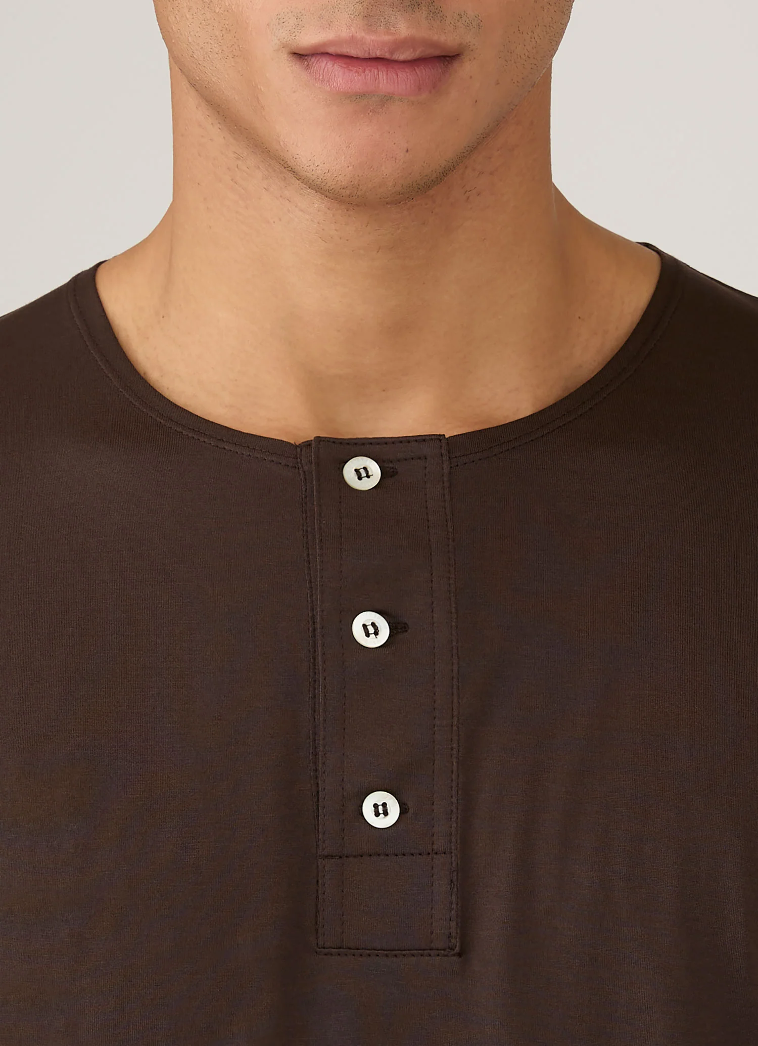 Men's Sunspel x Paul Weller Henley in Dark Brown - Image 6