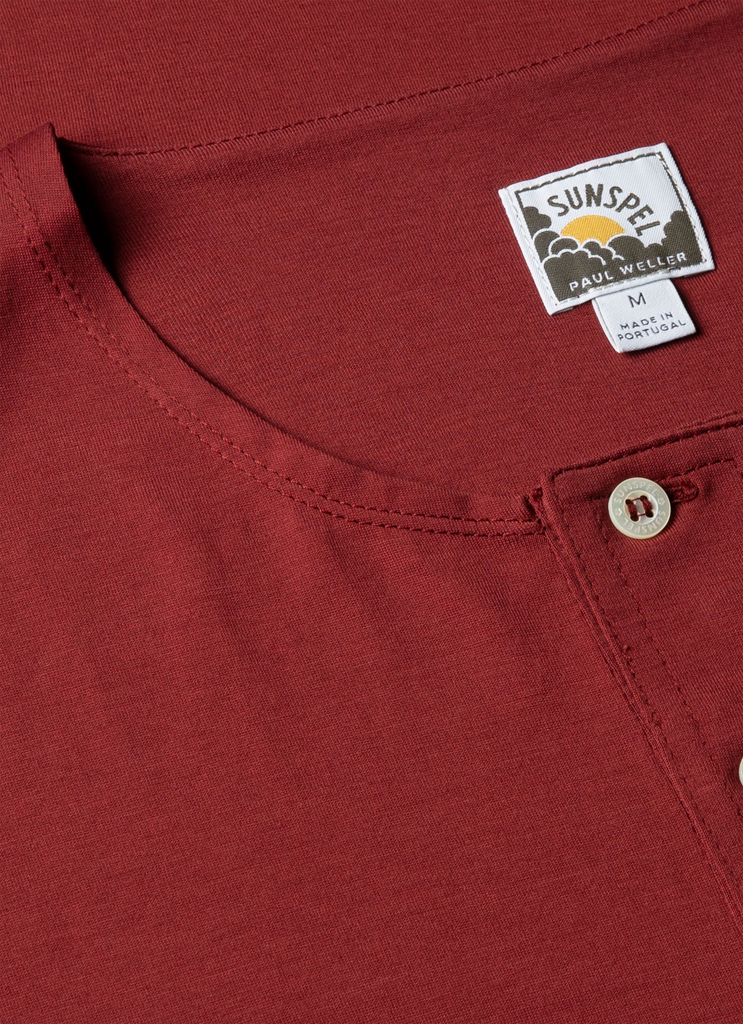 Men's Sunspel x Paul Weller Henley in Dark Cherry - Image 4