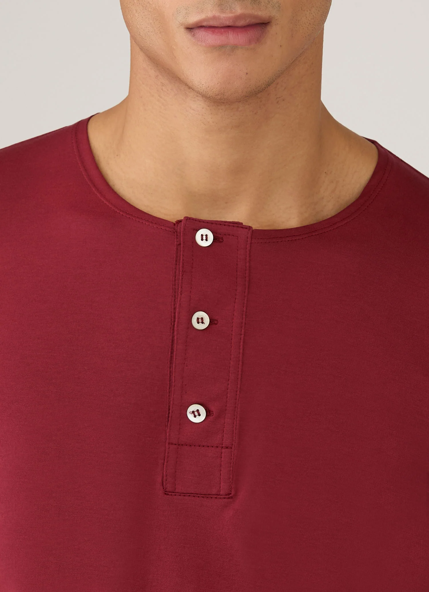 Men's Sunspel x Paul Weller Henley in Dark Cherry - Image 6