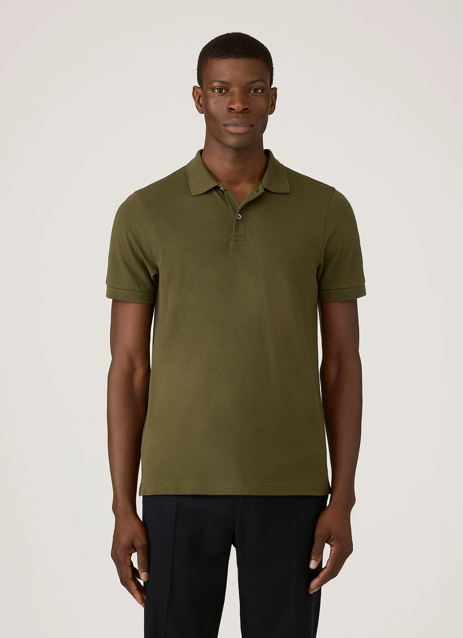 Men's Piqué Polo Shirt in Deep Olive - Image 2