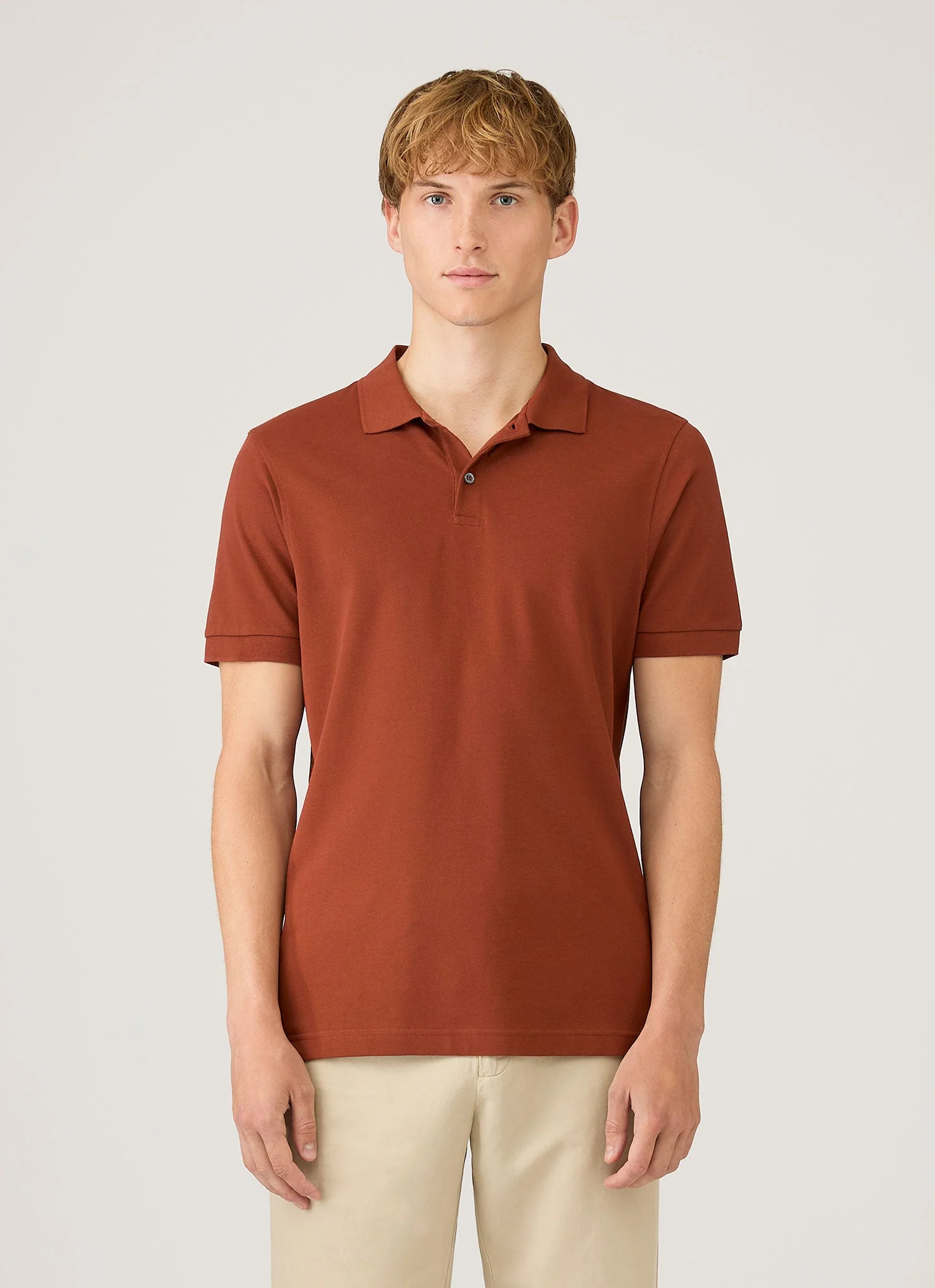 Men's Piqué Polo Shirt in Rust - Image 2