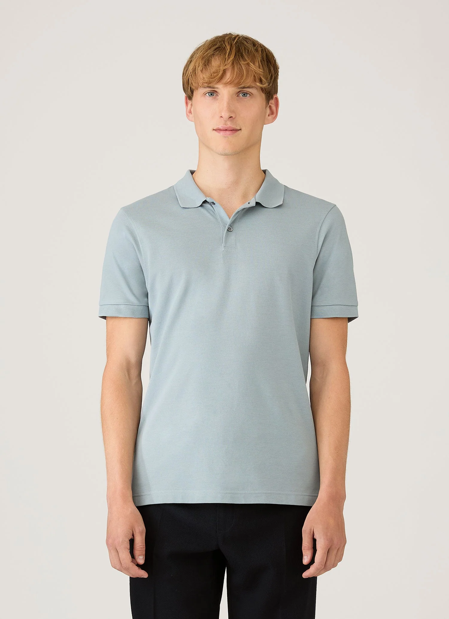 Men's Piqué Polo Shirt in Stone Blue - Image 2
