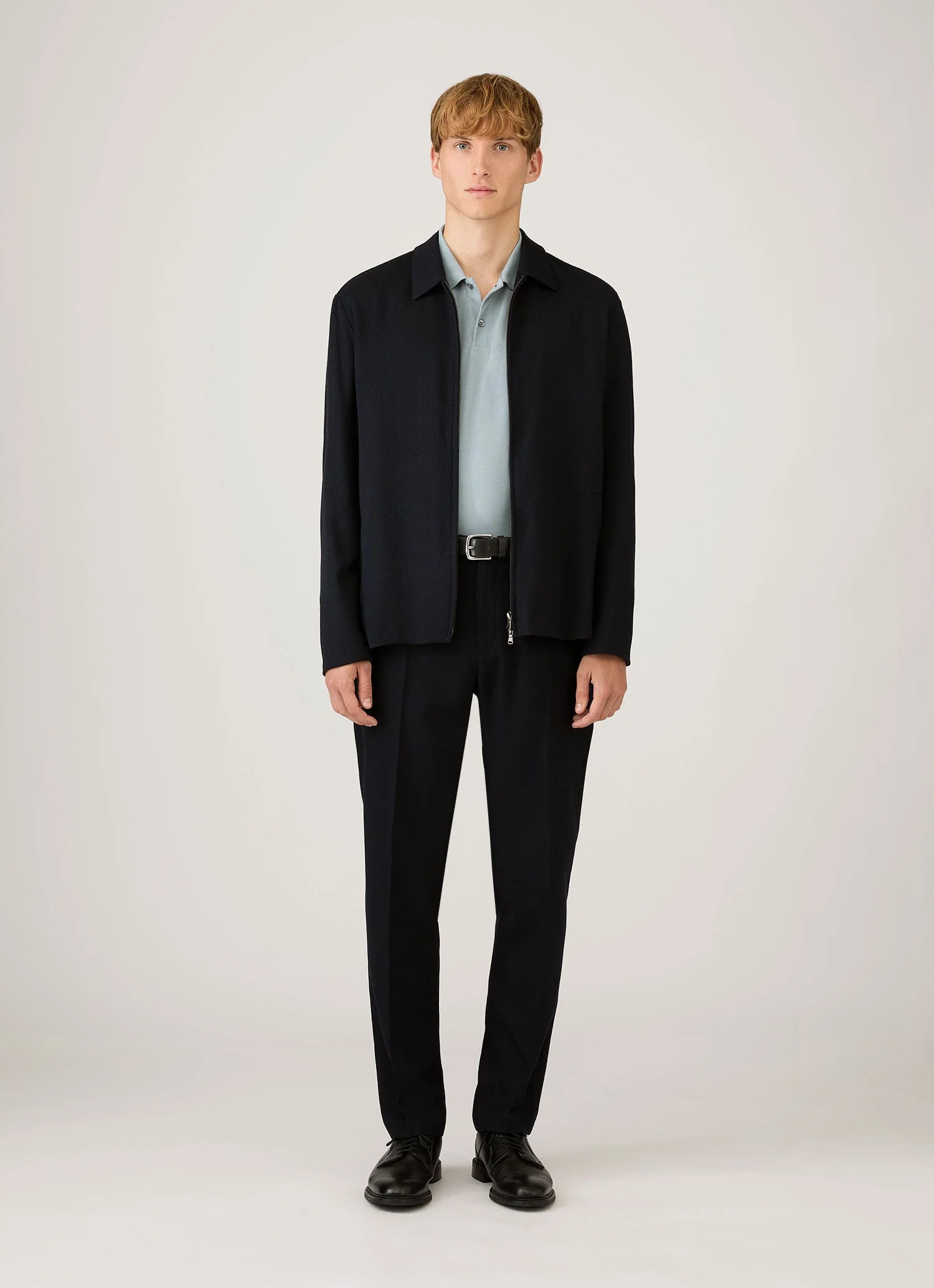 Men's Piqué Polo Shirt in Stone Blue - Image 3