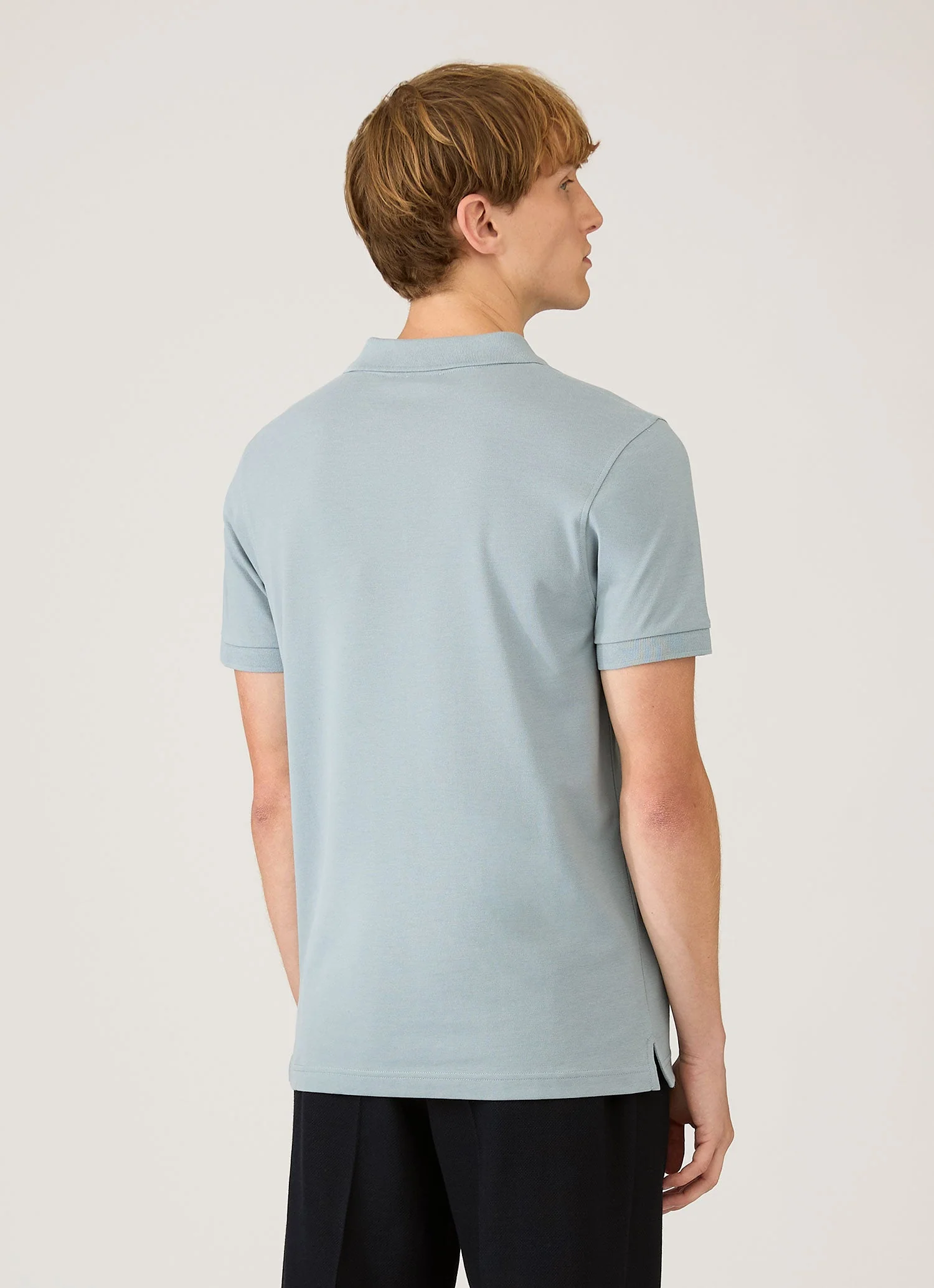 Men's Piqué Polo Shirt in Stone Blue - Image 5