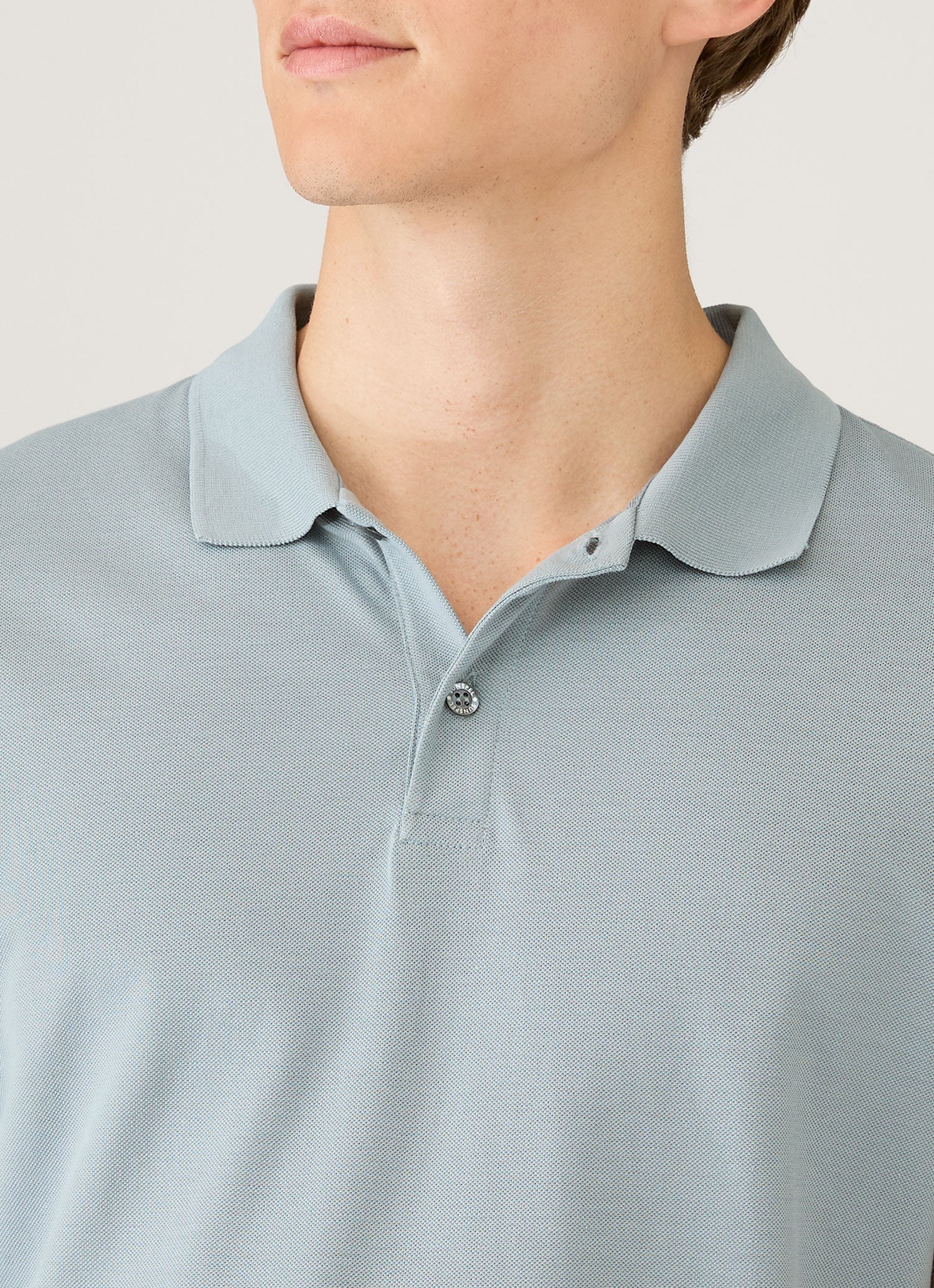 Men's Piqué Polo Shirt in Stone Blue - Image 6