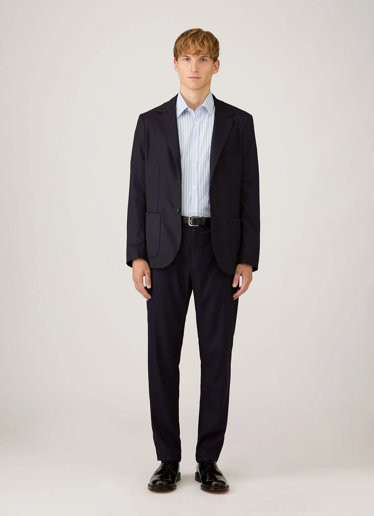Men's Poplin Shirt in Sky Blue/White/Navy - Image 3