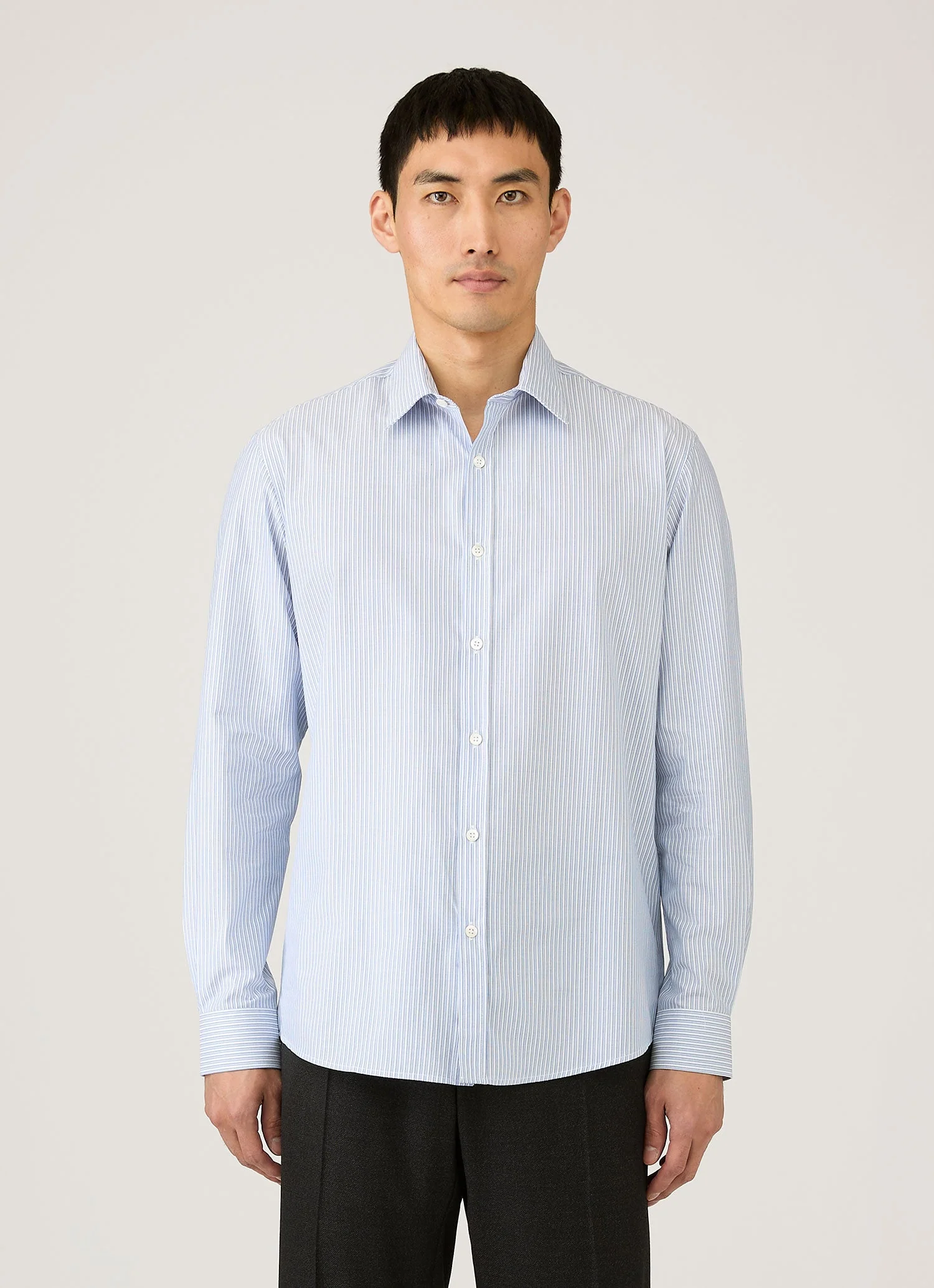 Men's Poplin Shirt in White/Blue/Navy - Image 2