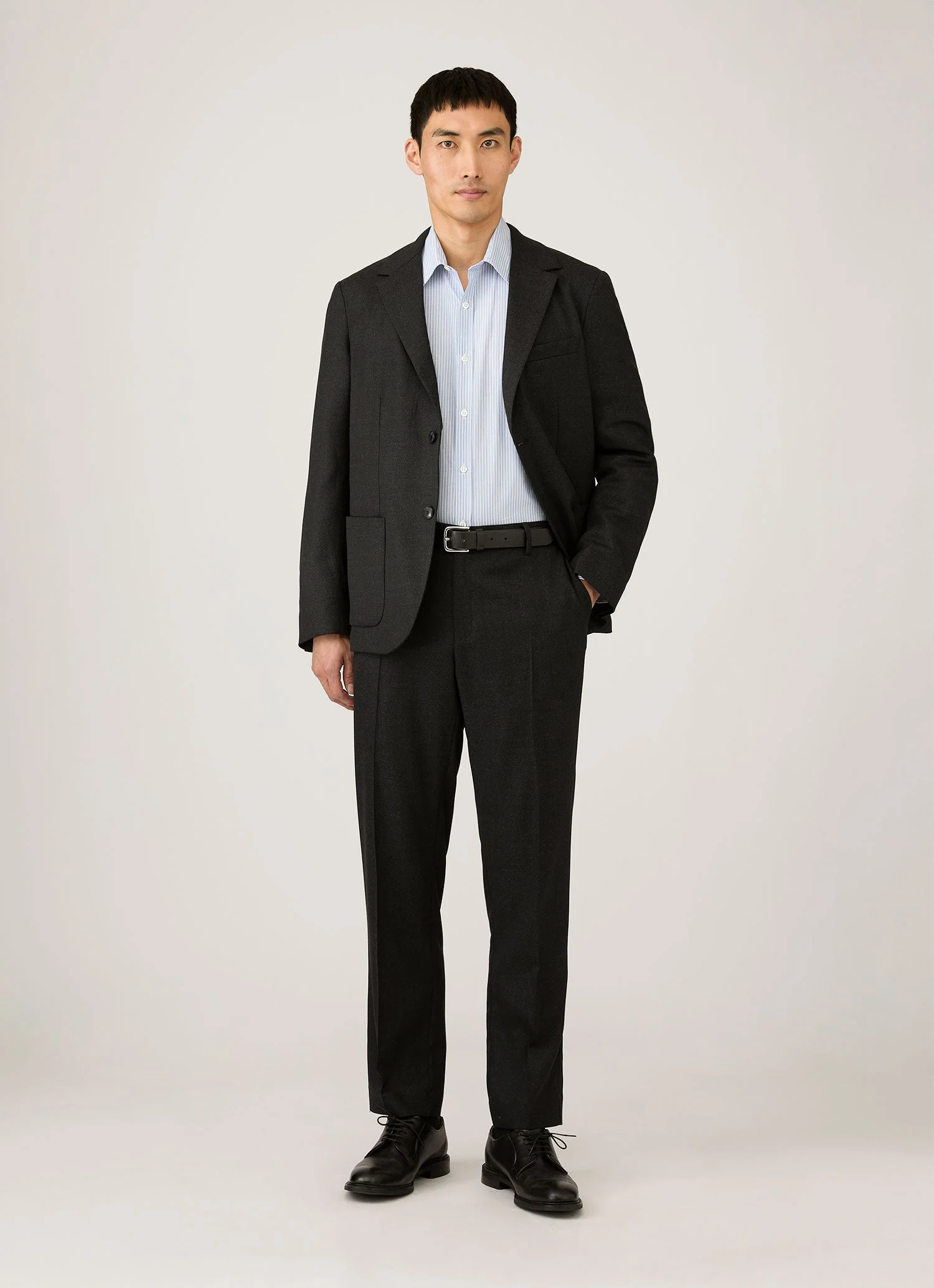 Men's Poplin Shirt in White/Blue/Navy - Image 3