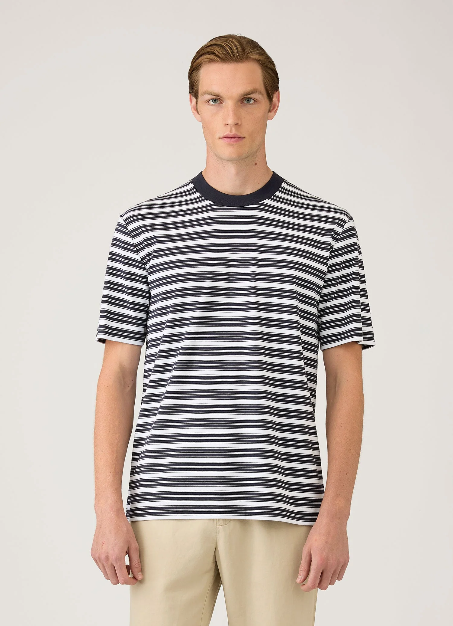 Men's Relaxed Fit Heavyweight T-shirt in White/Navy - Image 2