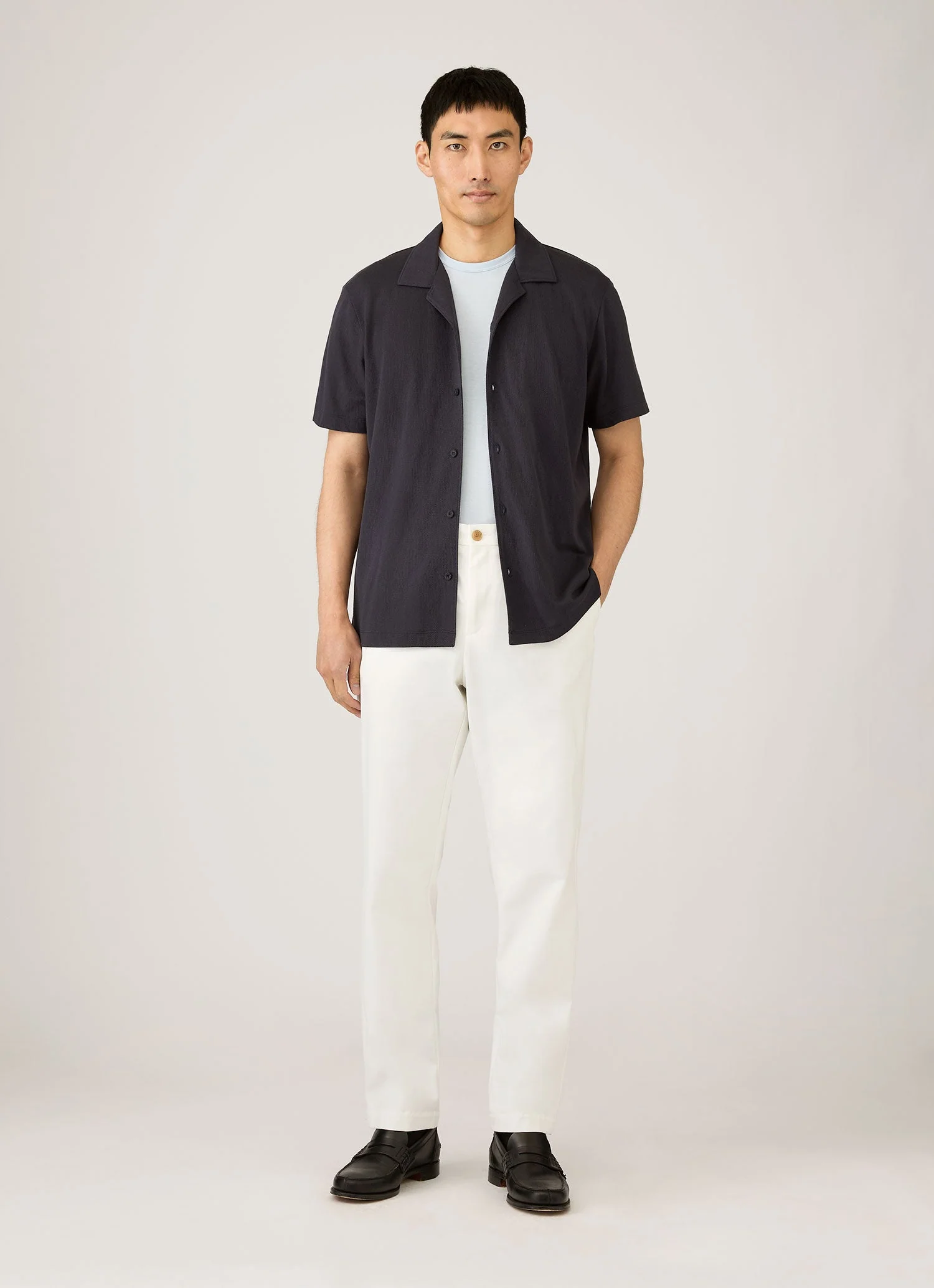 Men's Riviera Camp Collar Shirt in Navy - Image 3