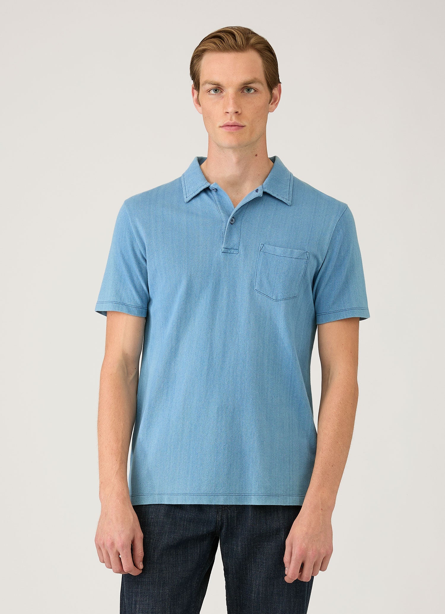 Men's Riviera Polo Shirt in Mid Indigo Wash - Image 2