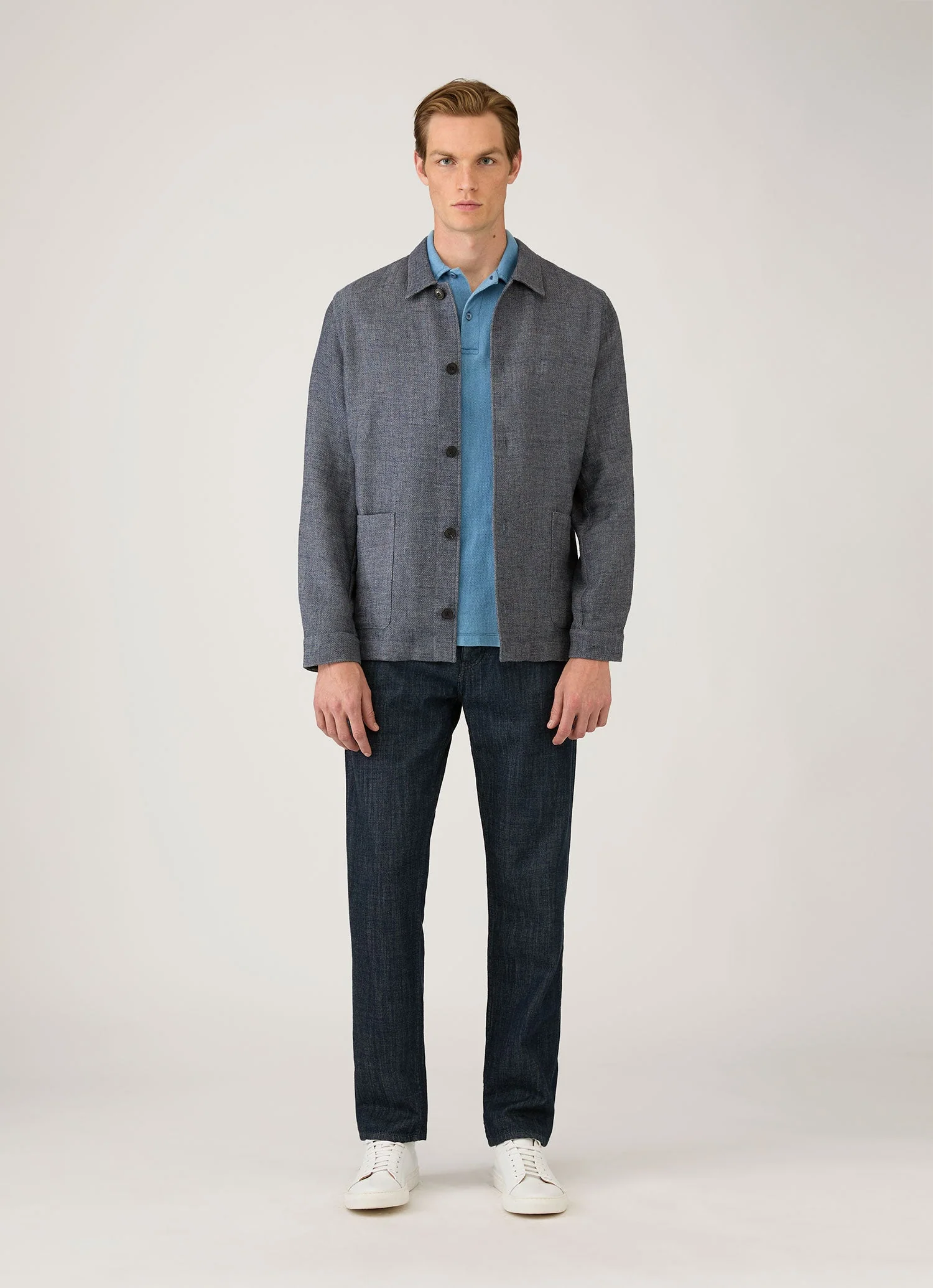 Men's Riviera Polo Shirt in Mid Indigo Wash - Image 3
