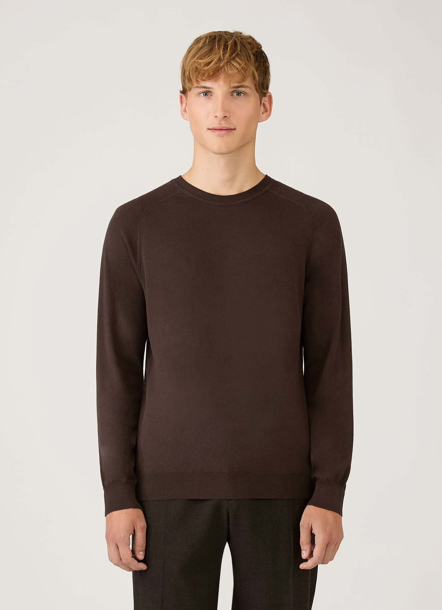 Men's Sea Island Cashmere Crew Neck Jumper in Dark Chocolate - Image 2