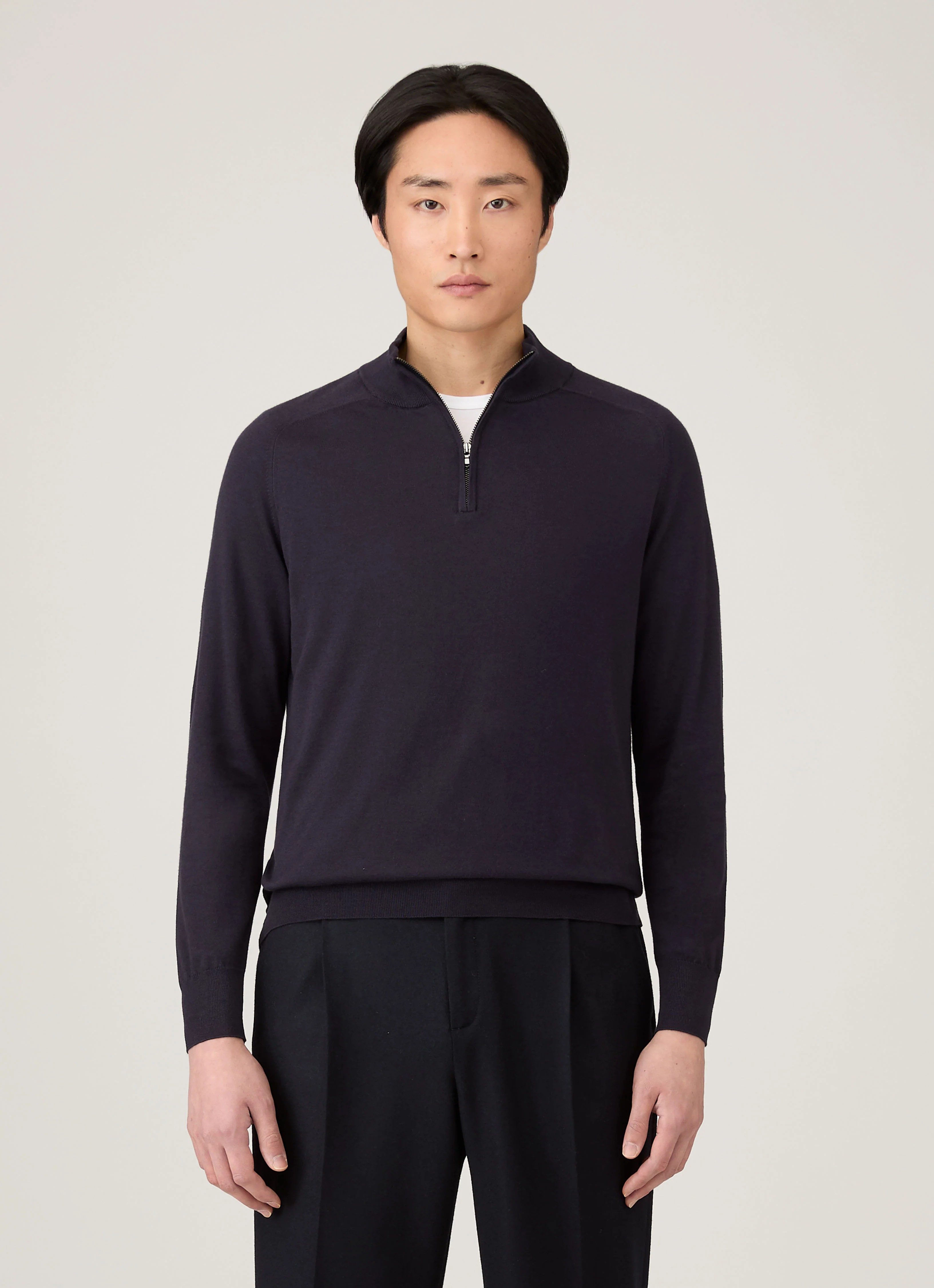 Men's Sea Island Cashmere Half Zip in Midnight Navy - Image 2